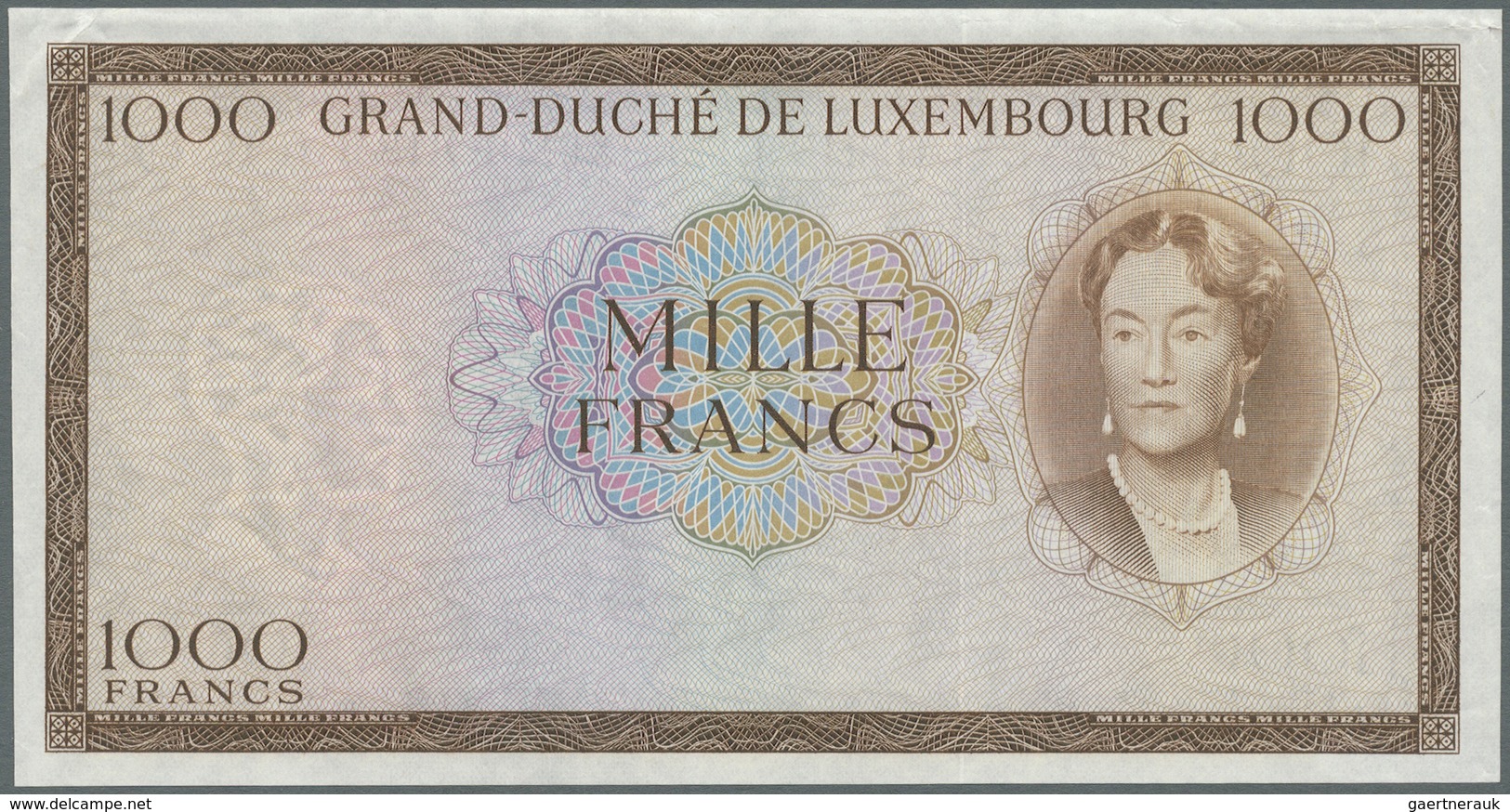 Luxembourg: 1000 Francs ND P. 52B Proof Print Without Serial And Signatures, Horizontal Fold Along T - Luxemburg