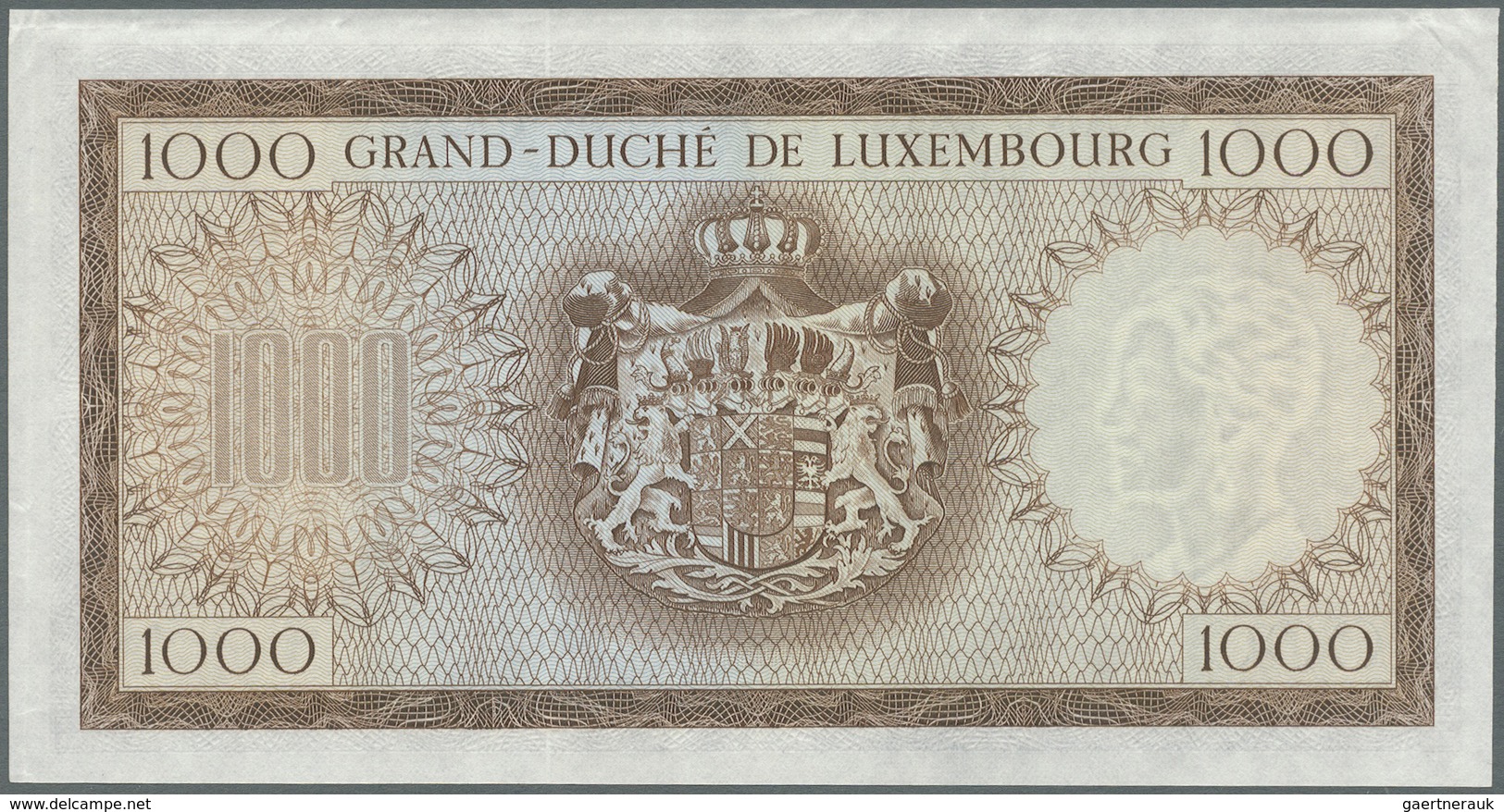Luxembourg: 1000 Francs ND P. 52B Proof Print Without Serial And Signatures, Horizontal Fold Along T - Luxemburg