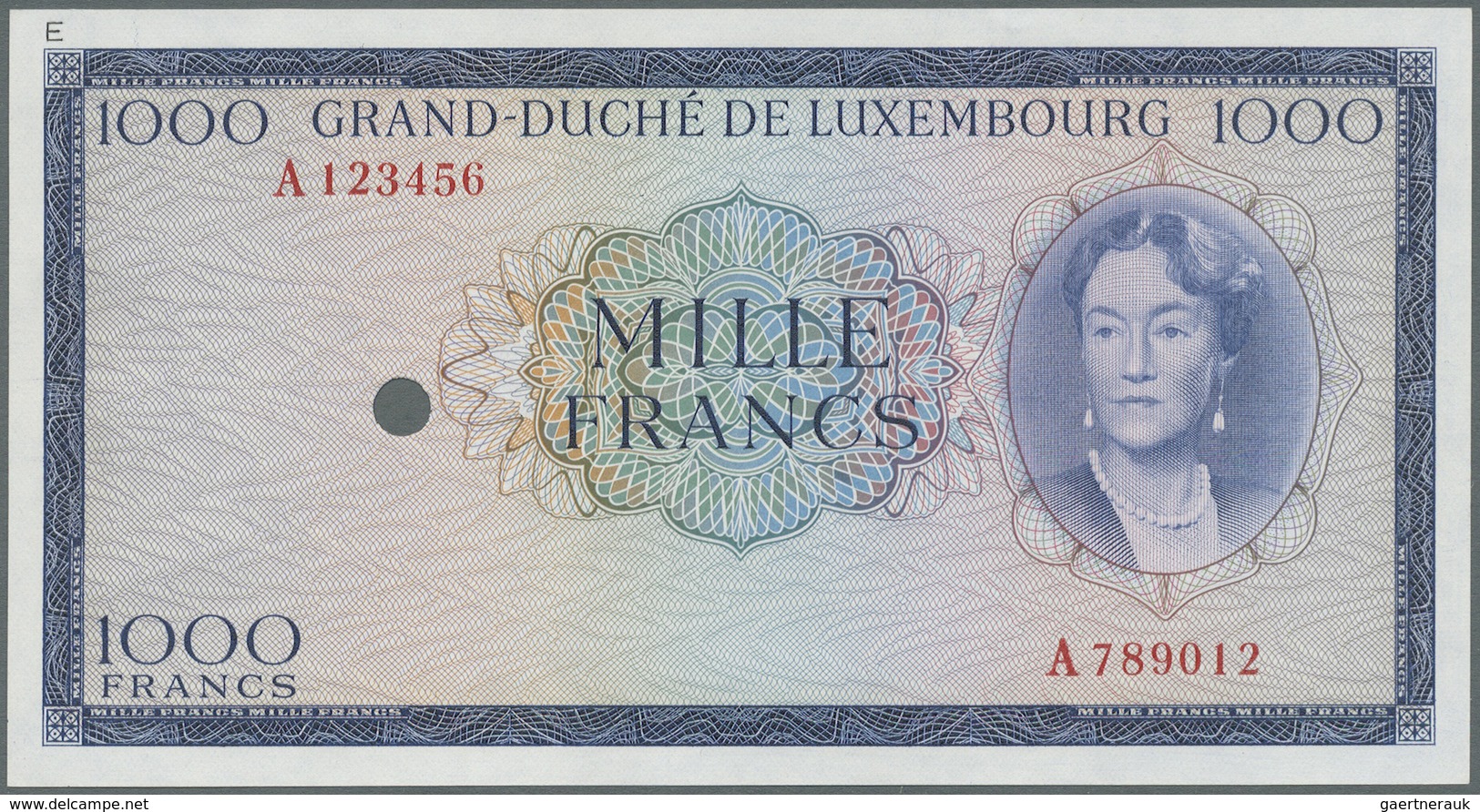 Luxembourg: 1000 Francs ND Color Trial Of P. 52B In Blue Instead Of Brown Color, With Specimen Seria - Luxembourg