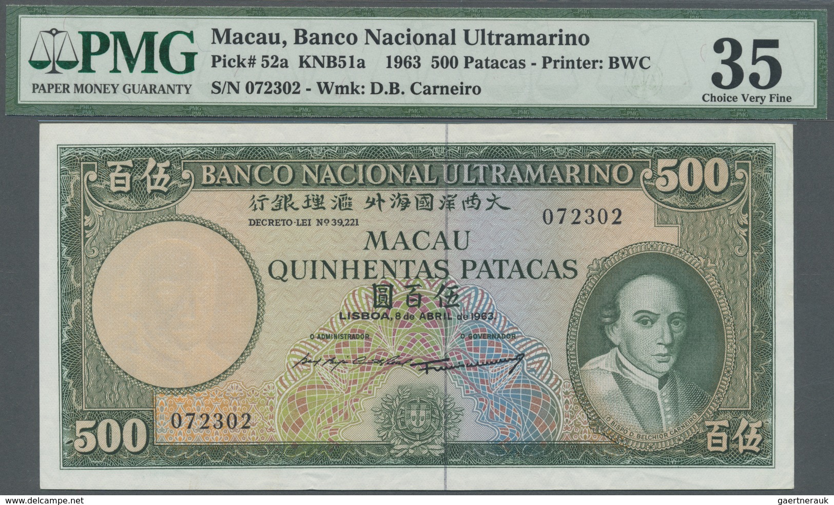 Macau / Macao:  Banco Nacional Ultramarino 500 Patacas April 8th 1963, P.52a, Some Folds And Creases - Macau