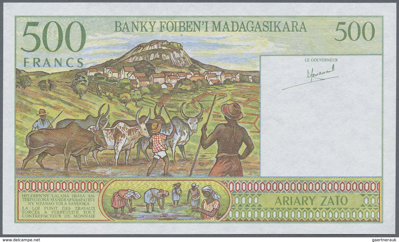 Madagascar: 500 Francs ND(1994-95) Specimen Proof P. 75s Without Watermark, Without Serial Numbers I - Madagascar