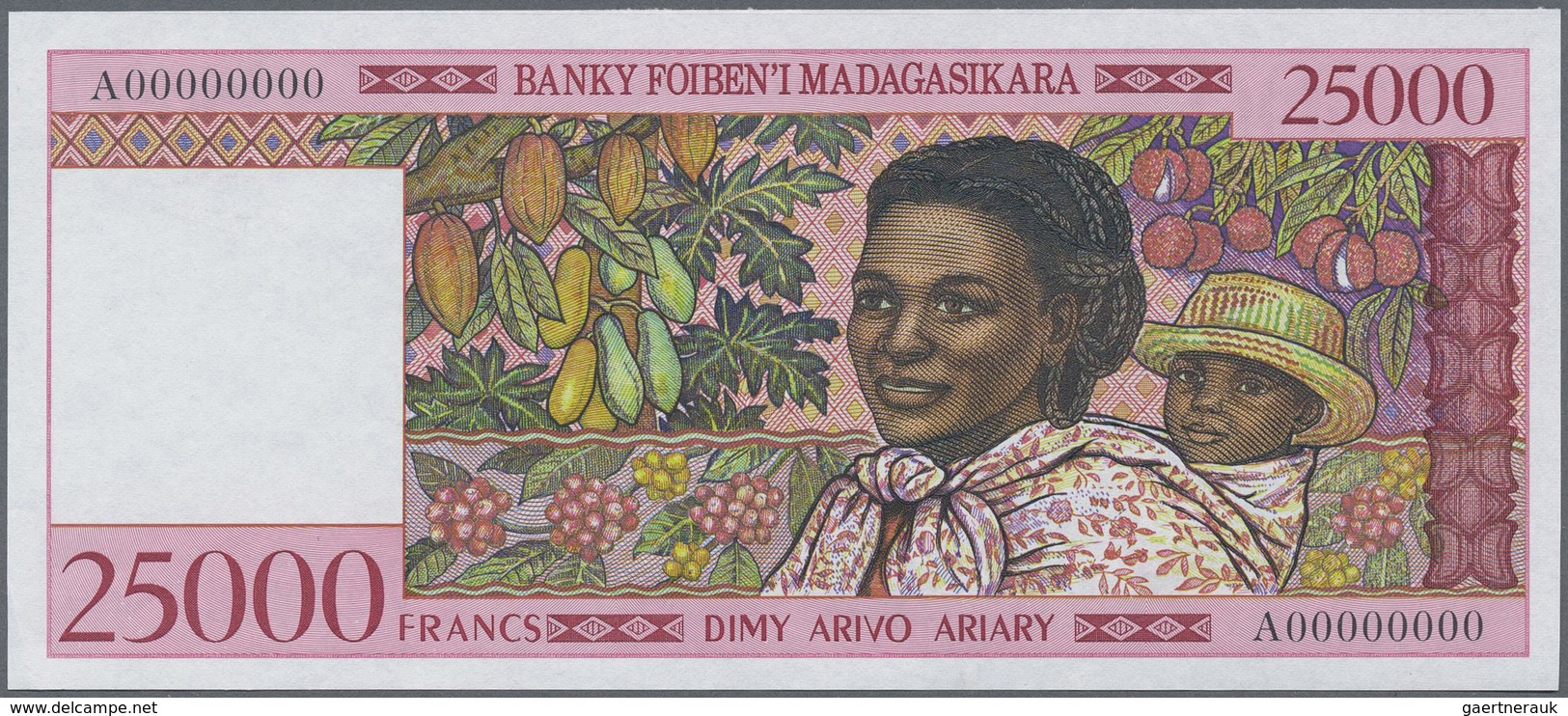 Madagascar: 25.000 Francs ND(1998) Rare Specimen Type Without Watermark, Without Security Foil Strip - Madagascar