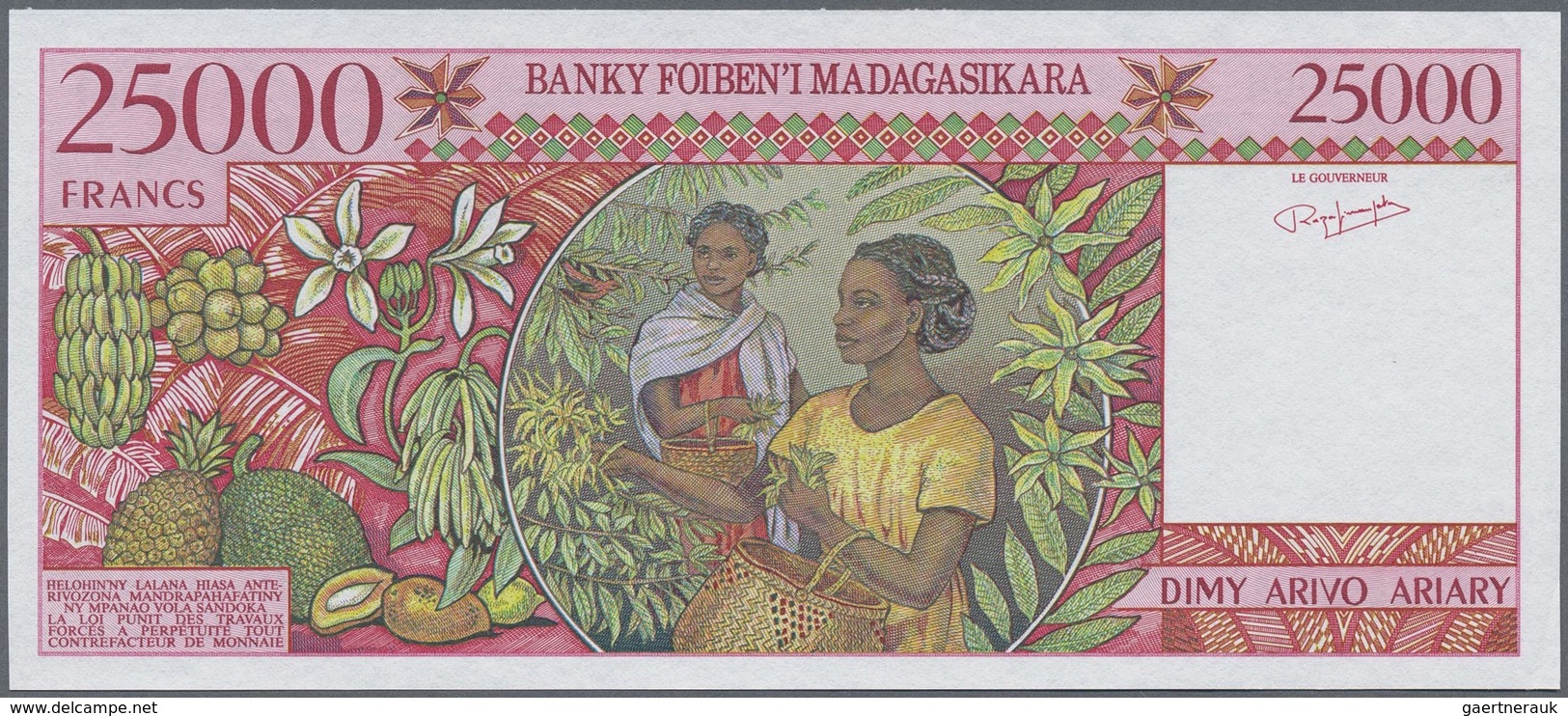 Madagascar: 25.000 Francs ND(1998) Rare Specimen Type Without Watermark, Without Security Foil Strip - Madagascar