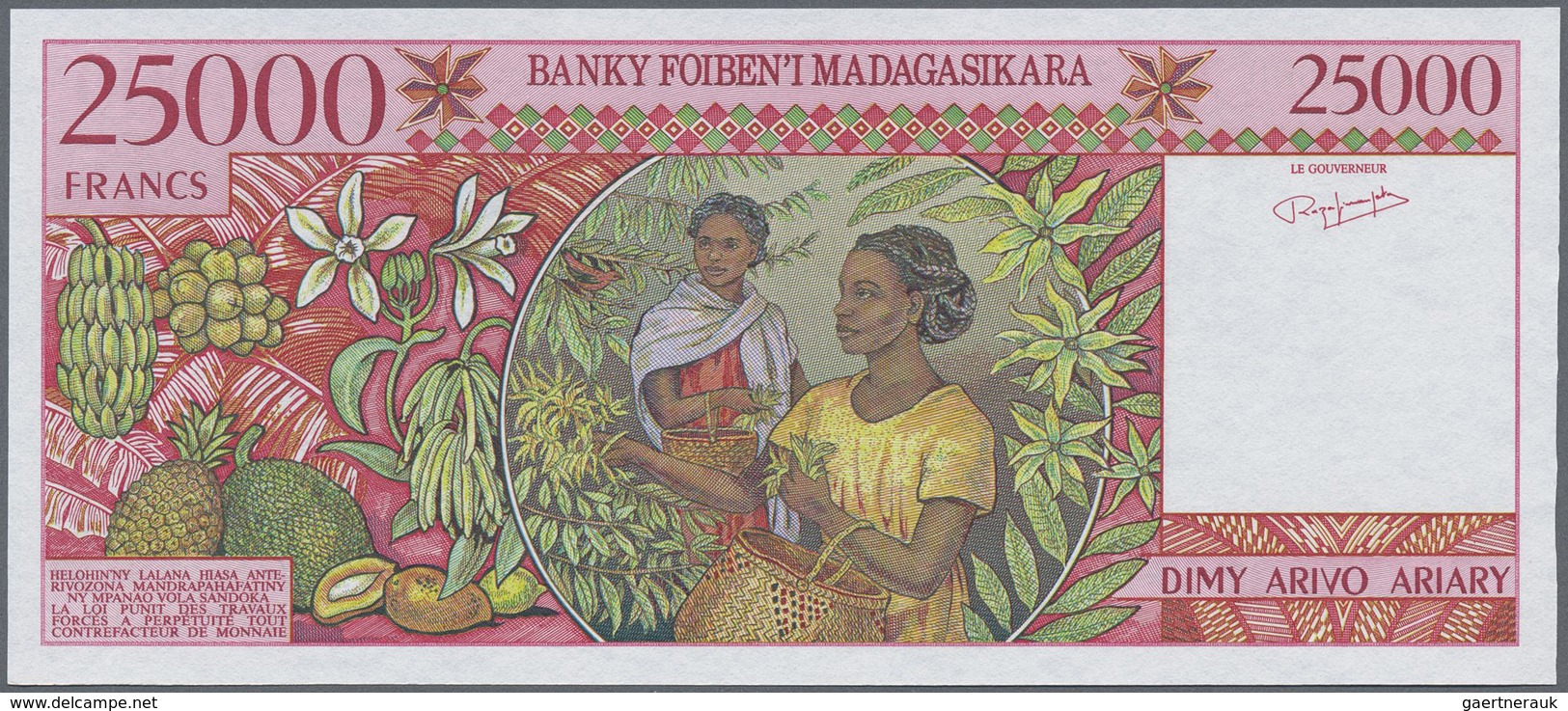 Madagascar: 25.000 Francs ND(1998) Rare Specimen Type Without Watermark, Without Security Foil Strip - Madagascar