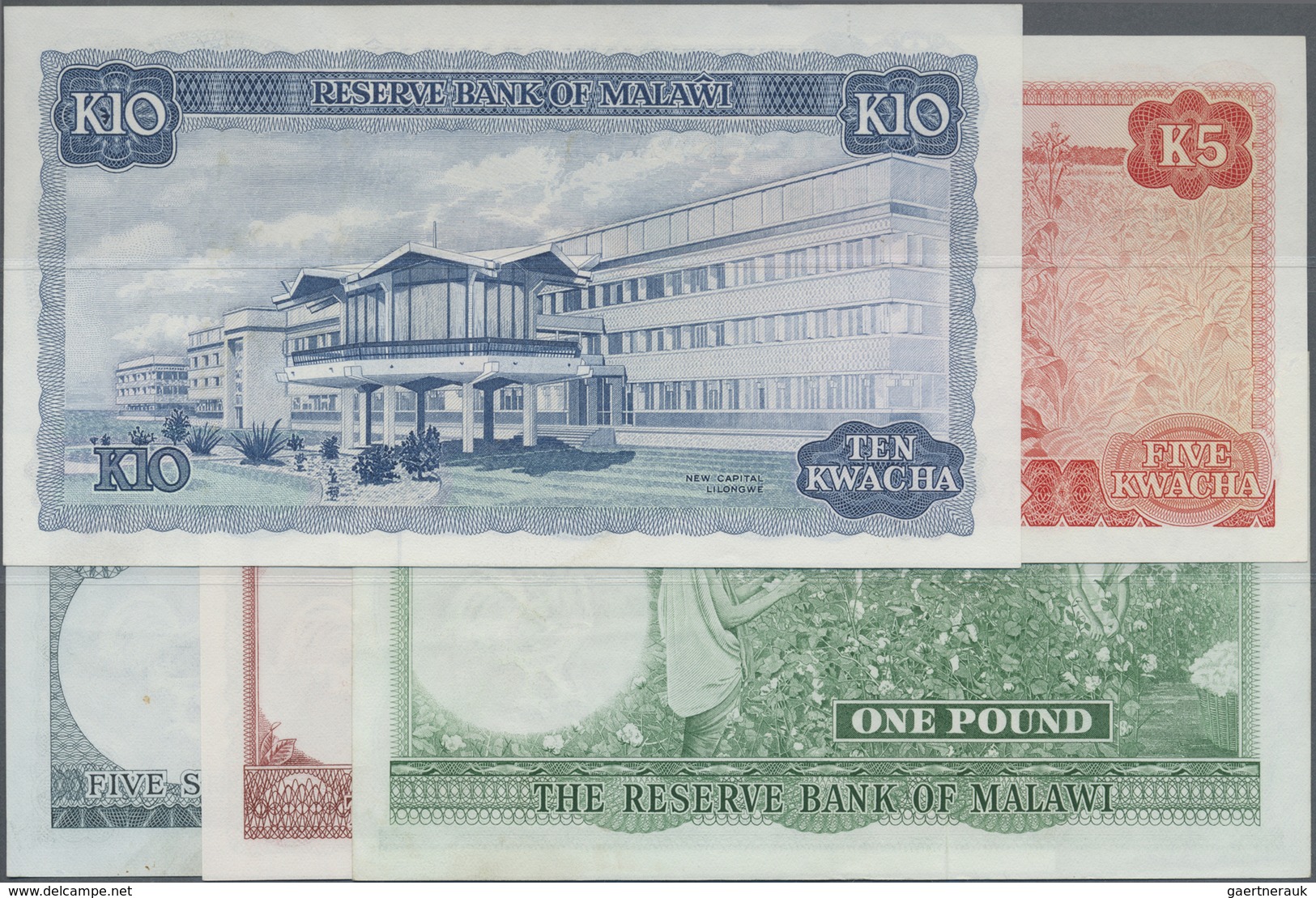 Malawi: Very Interesting Set Of 5 Banknotes Comprising 5 Shillings L.1964 P.1A (aUNC), 10 Shillings - Malawi