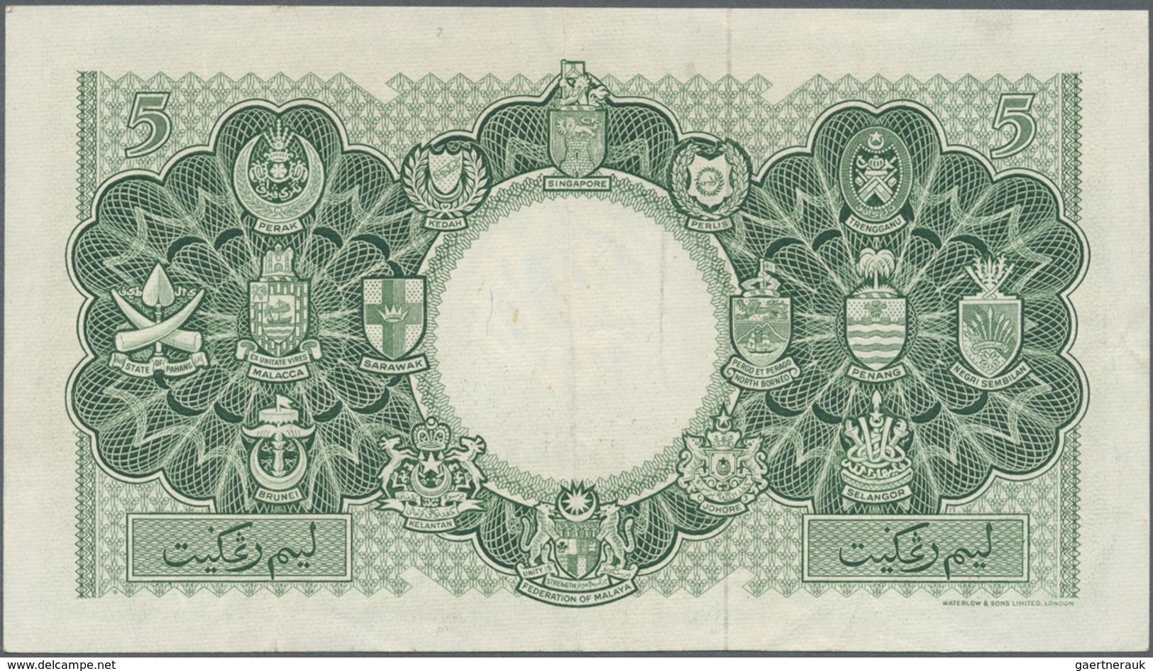 Malaya & British Borneo: 5 Dollars 1953, P.2, Very Nice And Attractive Banknote With Vertical Fold A - Malaysia