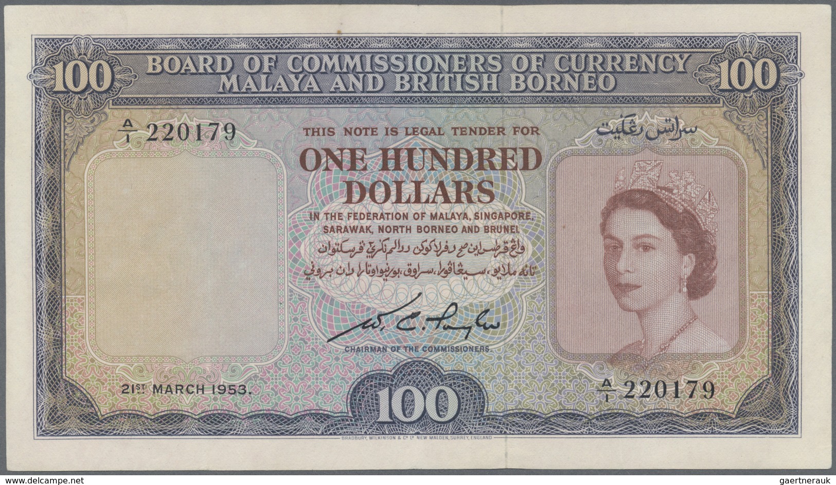 Malaya & British Borneo: 100 Dollars March 21st 1953, P.5, Highly Rare Note With A Few Folds And Tin - Malaysia