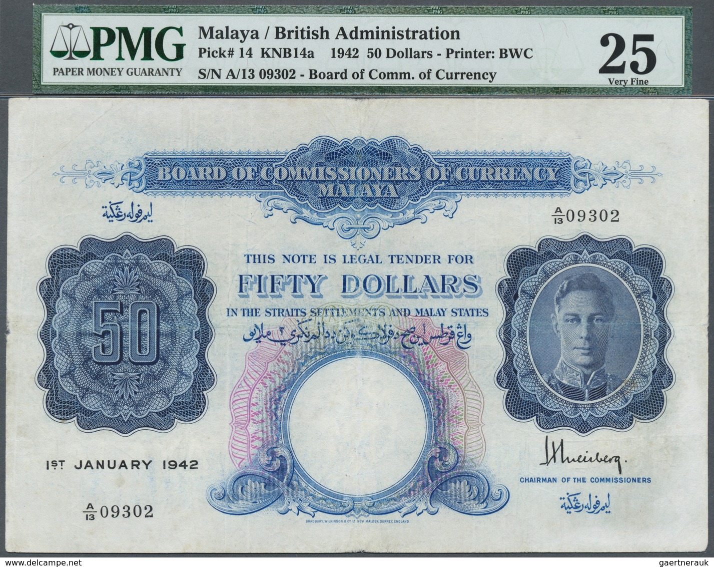 Malaya: 50 Dollars 1942, P.14, Highly Rare Note With Several Folds, Some Spots And Tiny Hole At Cent - Malaysia