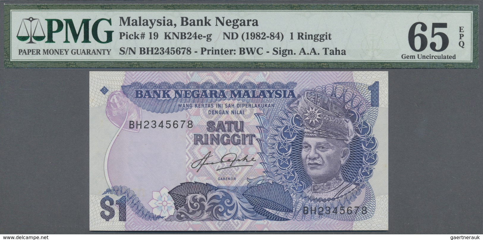 Malaysia: 1 Ringgit ND(1982-84) P. 19 With Interesting Serial Number BH2345678 In Condition: PMG Gra - Malaysia