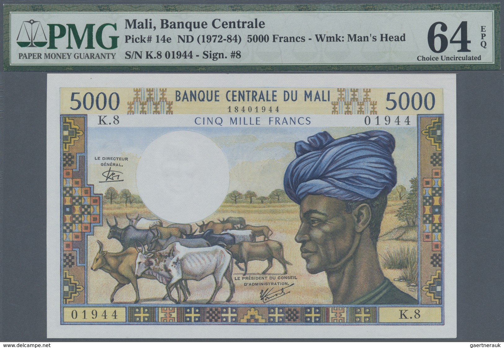 Mali: Banque Central Du Mali 5000 Francs ND(1972-84), P.14e In Perfect Condition, PMG Graded 64 Choi - Mali