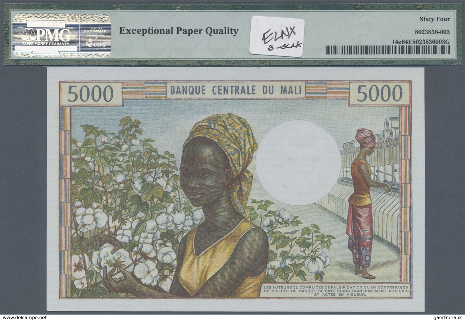 Mali: Banque Central Du Mali 5000 Francs ND(1972-84), P.14e In Perfect Condition, PMG Graded 64 Choi - Mali