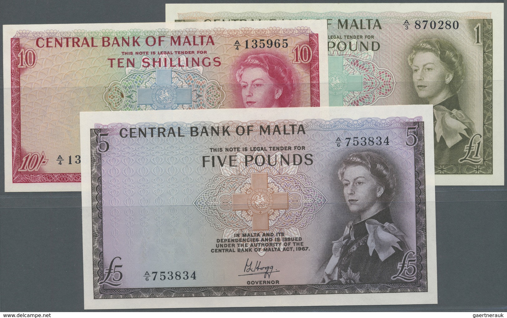 Malta: Lot With 3 Banknotes  L. 1967 (1968) Issue With 10 Shillings In UNC, 1 Pound In AUNC With Ver - Malta