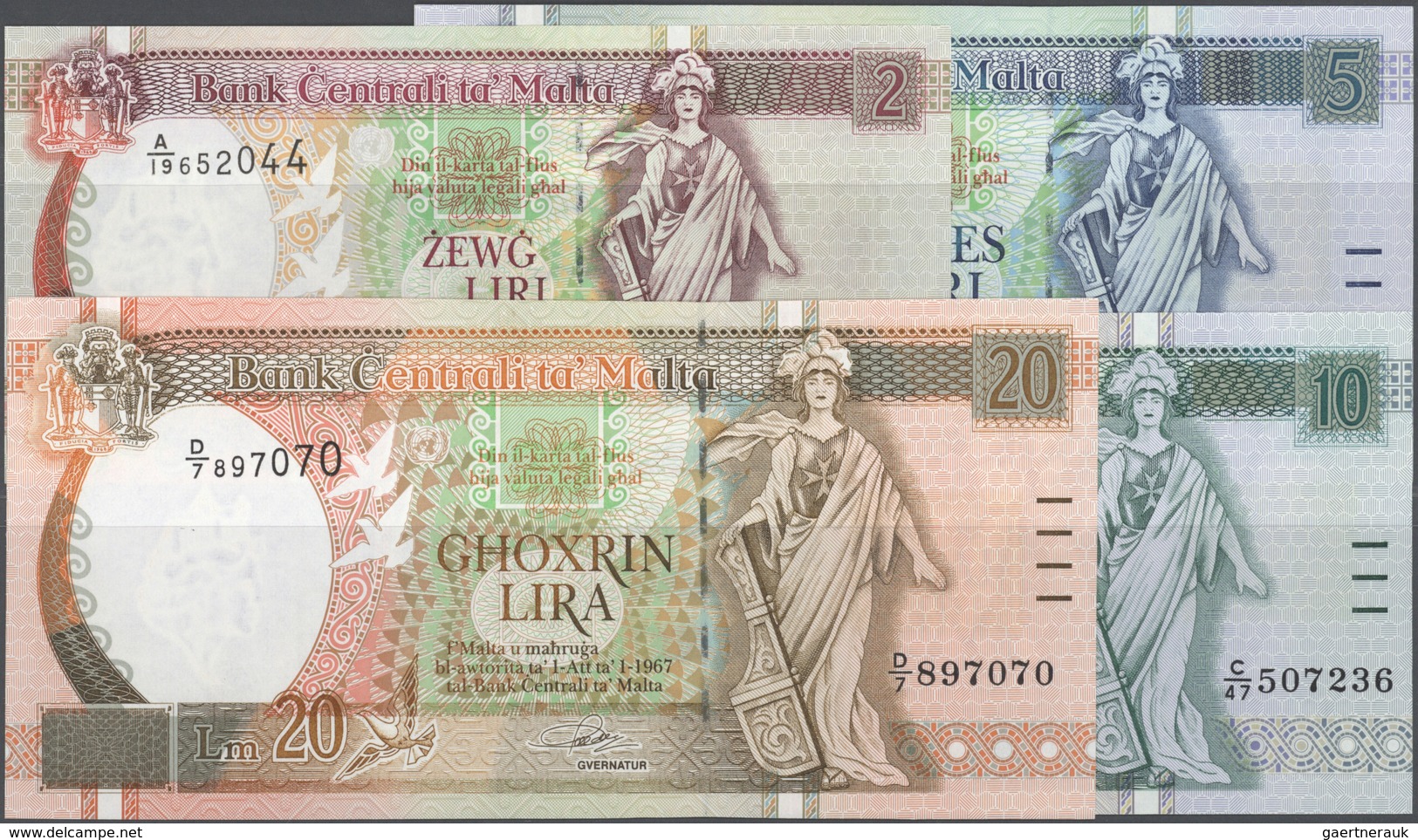 Malta: Lot With 11 Banknotes L. 1967 (1994) "Malta With Rudder" Issue With Segmented Security Thread - Malta