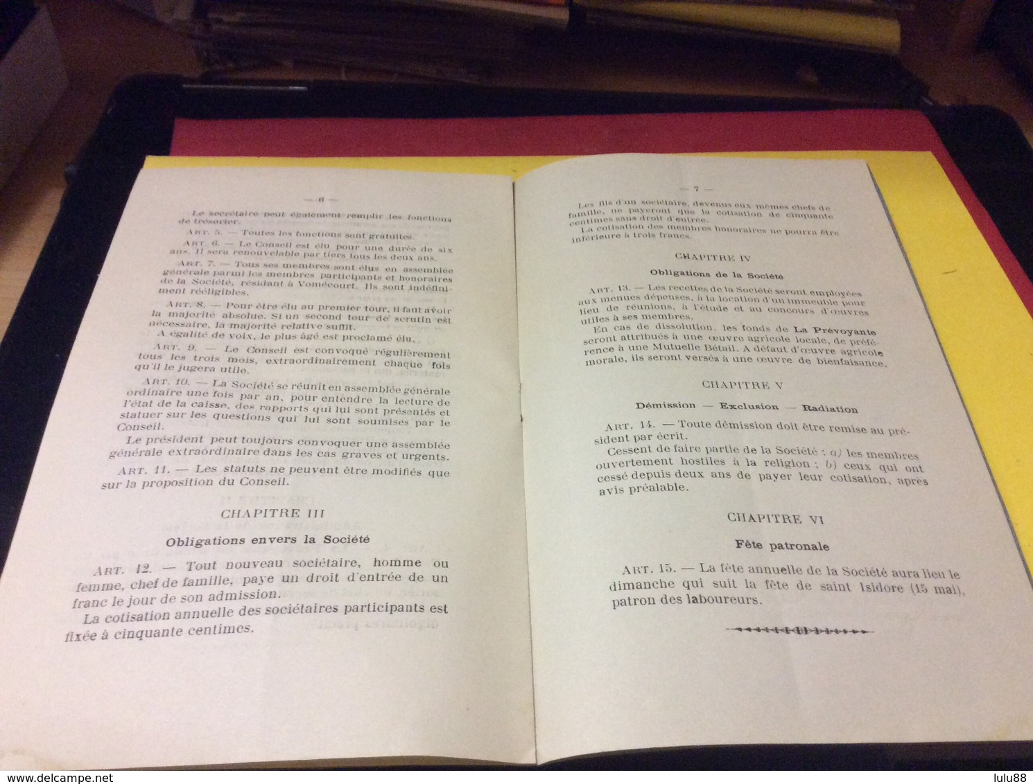 VOMECOURT Vosges. LA PRÉVOYANTE.  Statuts Année 1909 - Decretos & Leyes