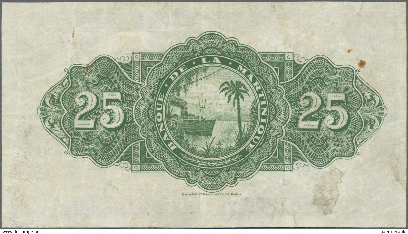 Martinique: 25 Francs 1943 P. 17, Pressed, Minor Pinholes, Light Staining At Lower Left, Still Nice - Other & Unclassified