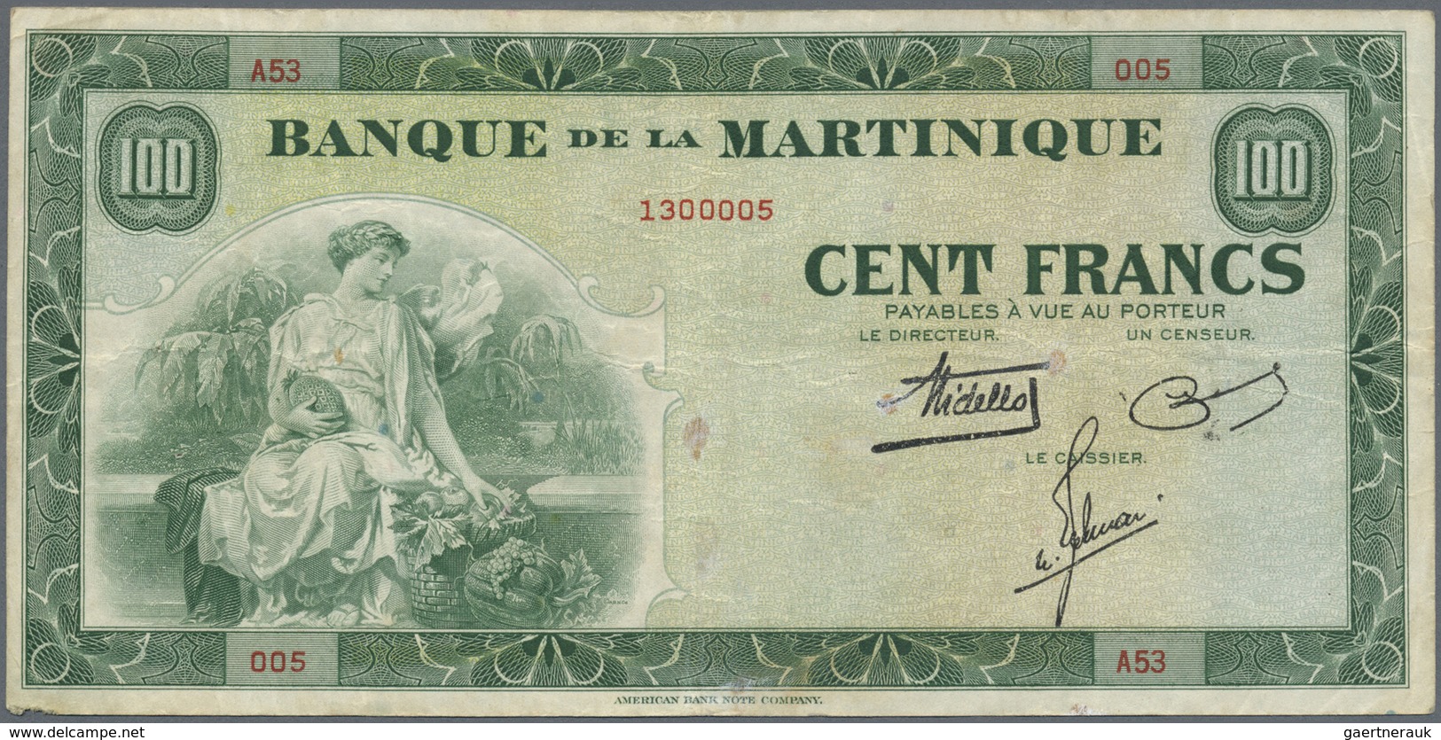 Martinique: 100 Francs 1942 P. 19a, Used With Some Folds, 2 Pinholes, Minor Damage At Lower Left Cor - Other & Unclassified