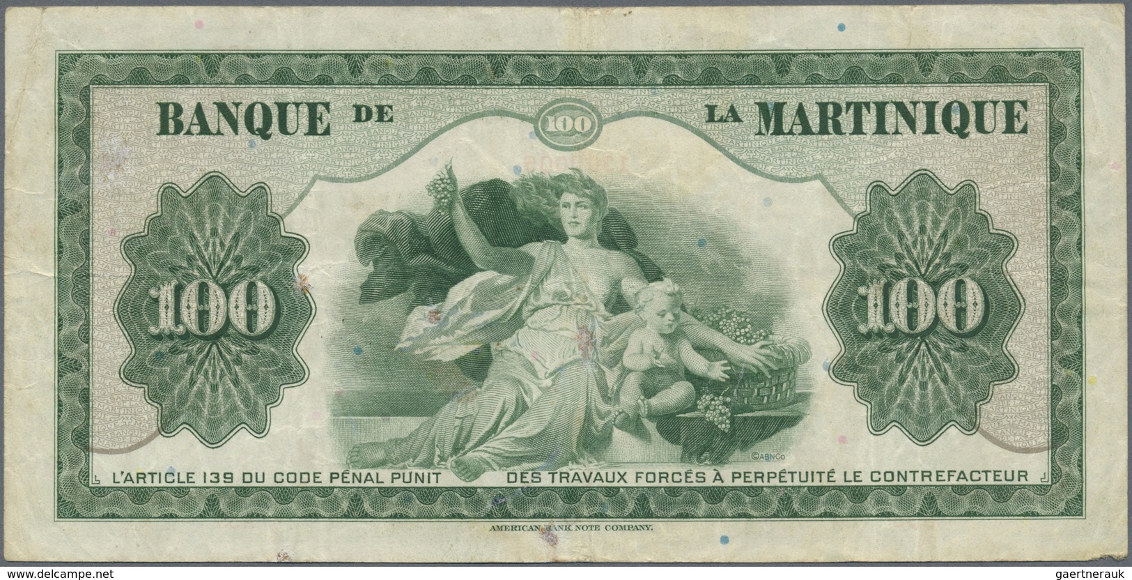 Martinique: 100 Francs 1942 P. 19a, Used With Some Folds, 2 Pinholes, Minor Damage At Lower Left Cor - Other & Unclassified