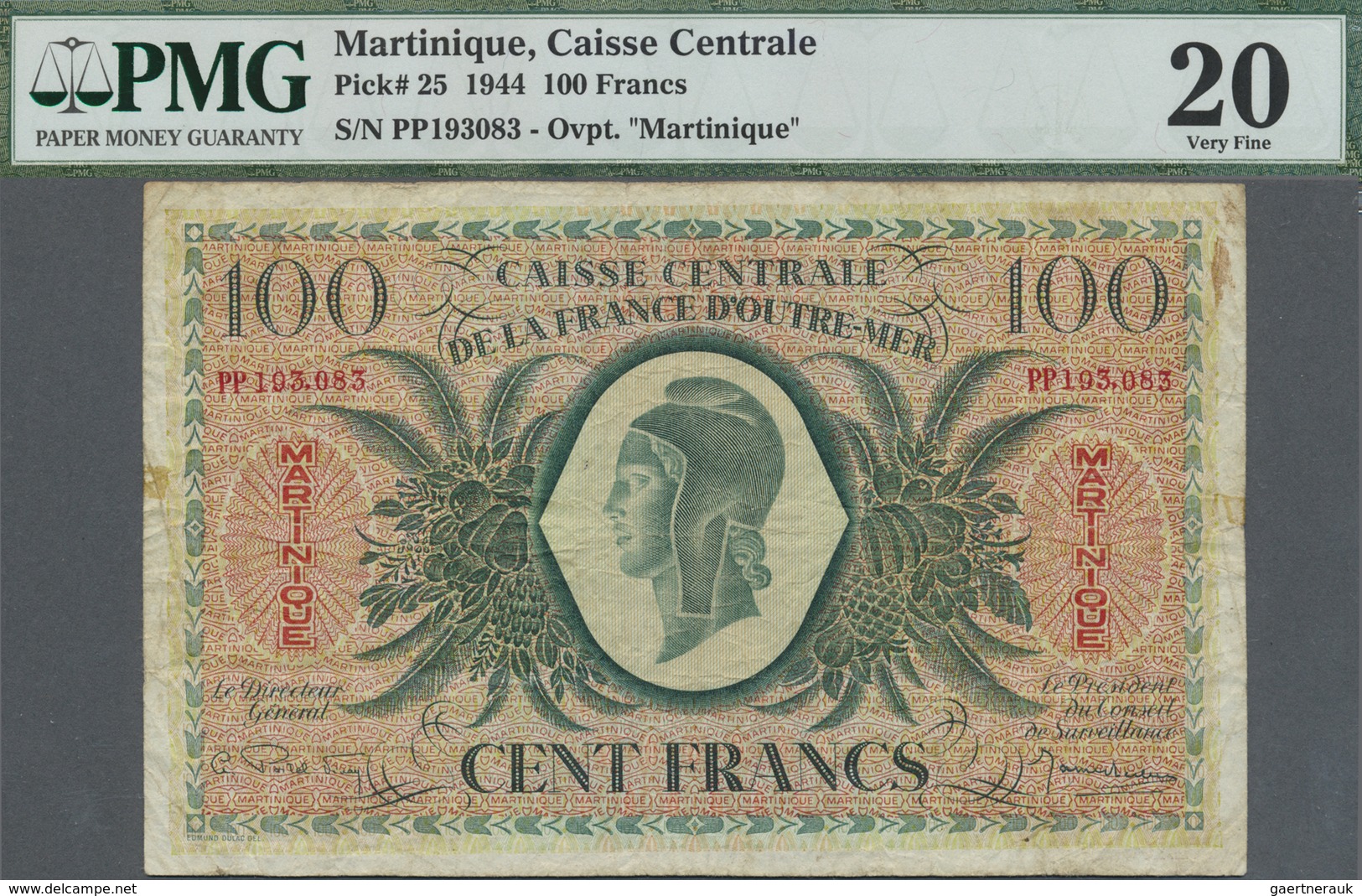 Martinique: Caisse Centrale De La France D'Outre-Mer 100 Francs 1944, P.25, Stained Paper Bwith Seve - Other & Unclassified