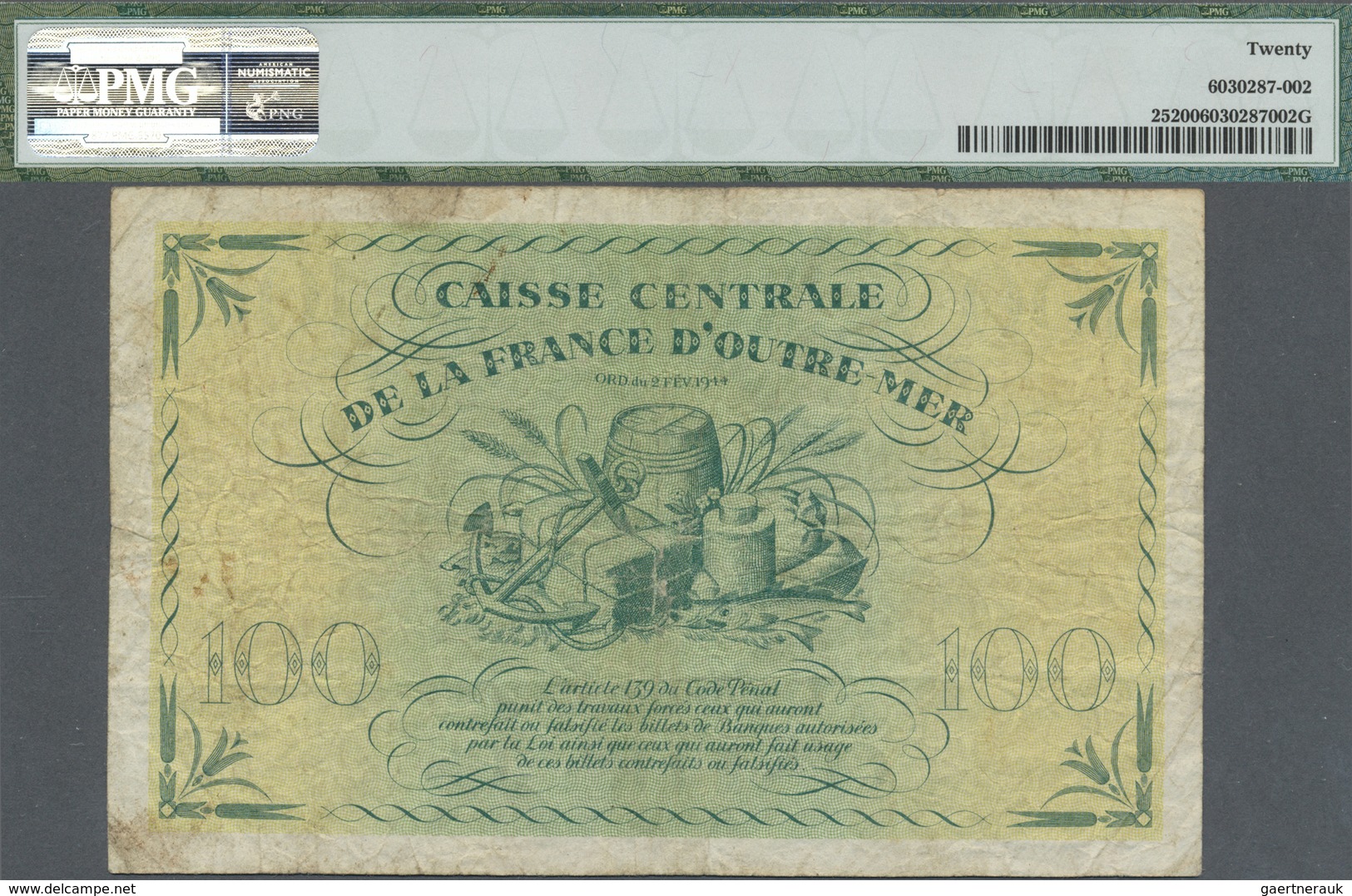 Martinique: Caisse Centrale De La France D'Outre-Mer 100 Francs 1944, P.25, Stained Paper Bwith Seve - Other & Unclassified