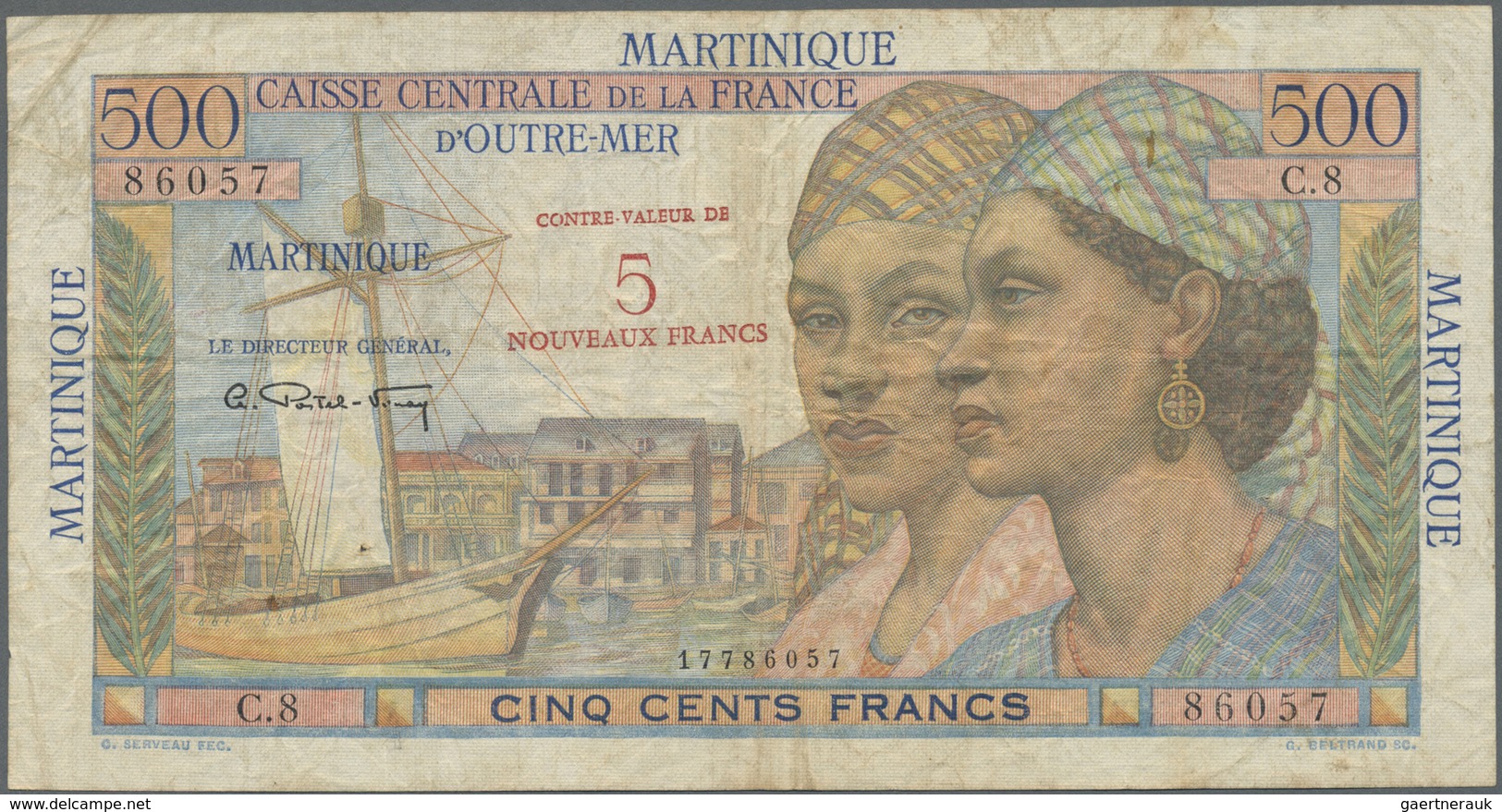 Martinique: 5 NF On 500 Francs ND P. 38, Seldom See Note In Used Condition With Folds And Creases, L - Sonstige & Ohne Zuordnung