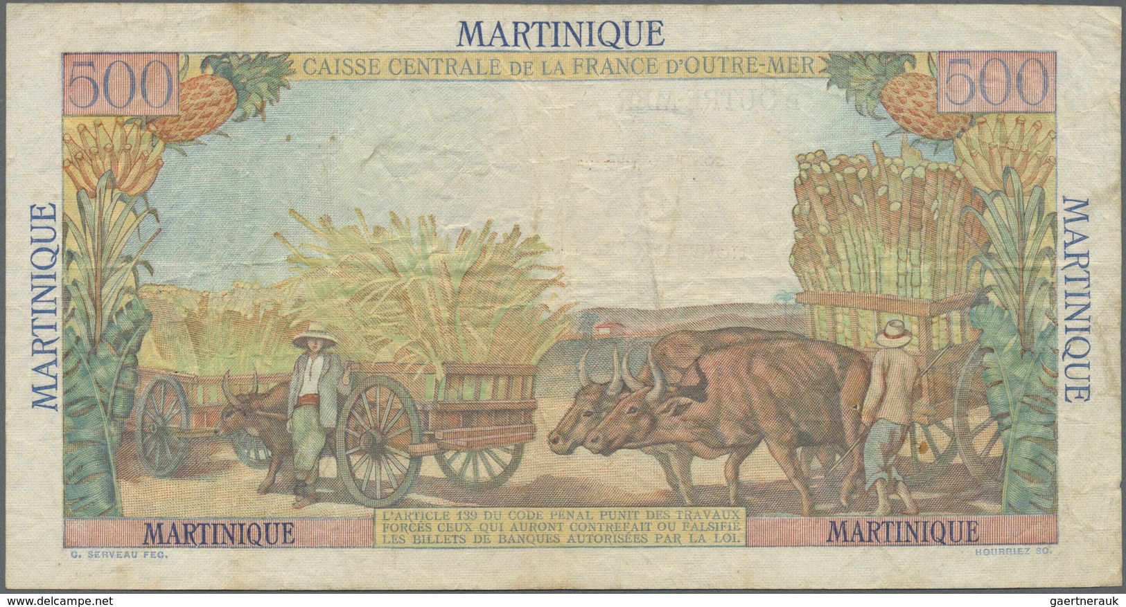 Martinique: 5 NF On 500 Francs ND P. 38, Seldom See Note In Used Condition With Folds And Creases, L - Sonstige & Ohne Zuordnung