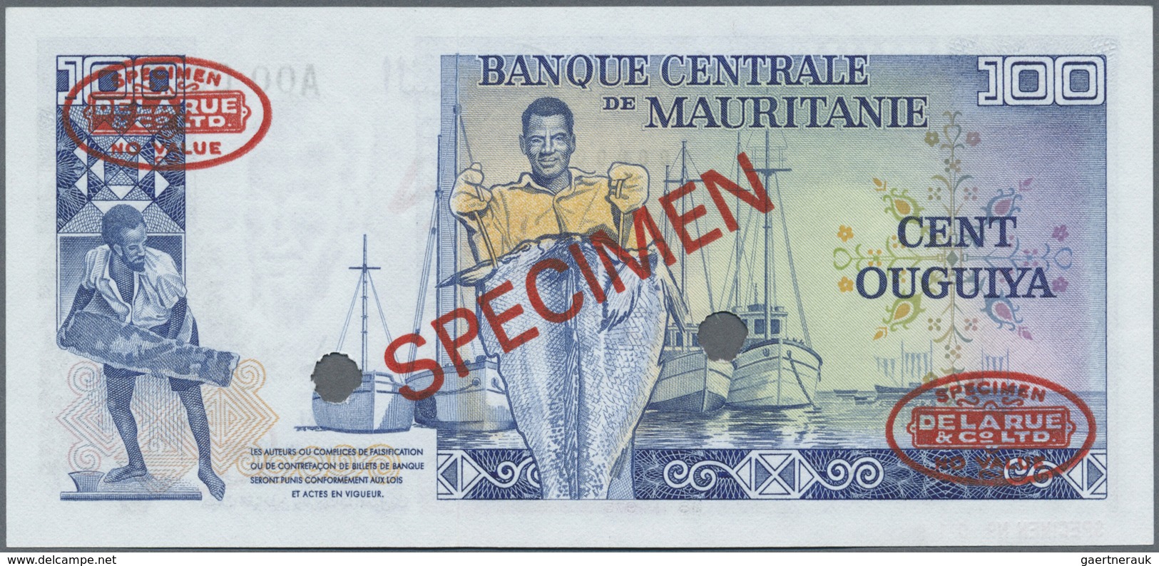 Mauritania / Mauretanien: Banque Centrale De Mauritanie 100 Ouguiya 1975 De La Rue SPECIMEN, P.3As I - Mauritania
