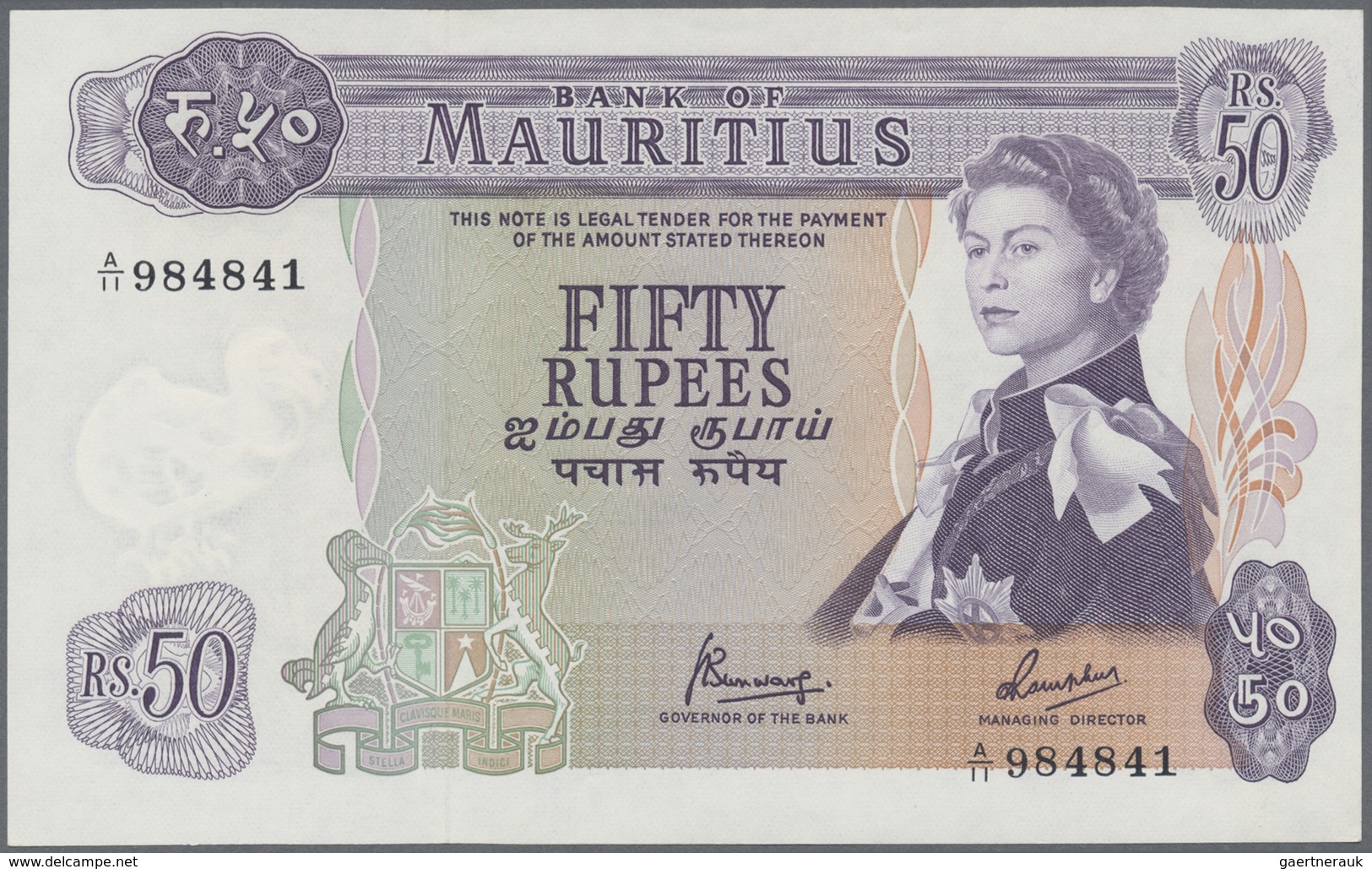 Mauritius: Set With 8 Banknotes 1967 5 Rupees A/46 581027, 25 Rupees A/11 116320. 50 Rupees 6x A/12 - Mauritius