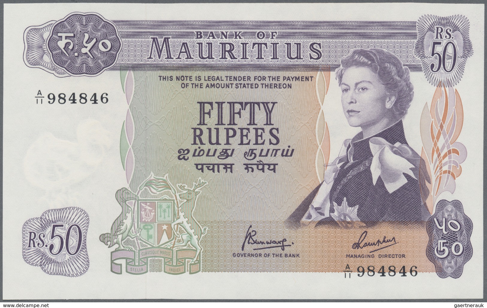 Mauritius: Set With 8 Banknotes 1967 5 Rupees A/46 581027, 25 Rupees A/11 116320. 50 Rupees 6x A/12 - Mauritius
