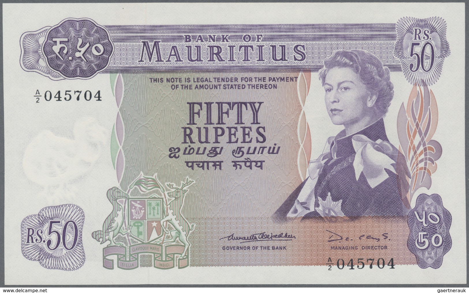 Mauritius: Set with 8 Banknotes 1967 5 Rupees A/46 581027, 25 Rupees A/11 116320. 50 Rupees 6x A/12