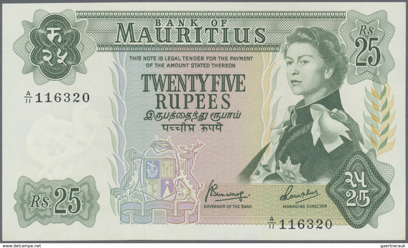 Mauritius: Set with 8 Banknotes 1967 5 Rupees A/46 581027, 25 Rupees A/11 116320. 50 Rupees 6x A/12