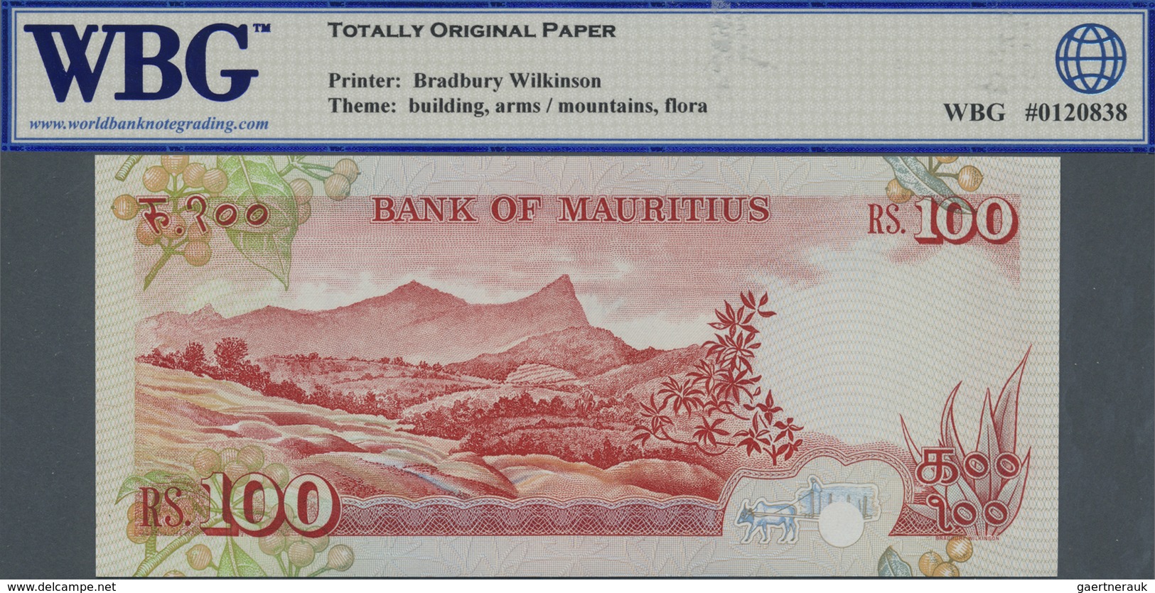 Mauritius: 100 Rupees ND(1986) Specimen P. 38s, Condition: WBG Graded 66 UNC Gem TOP. - Mauritius