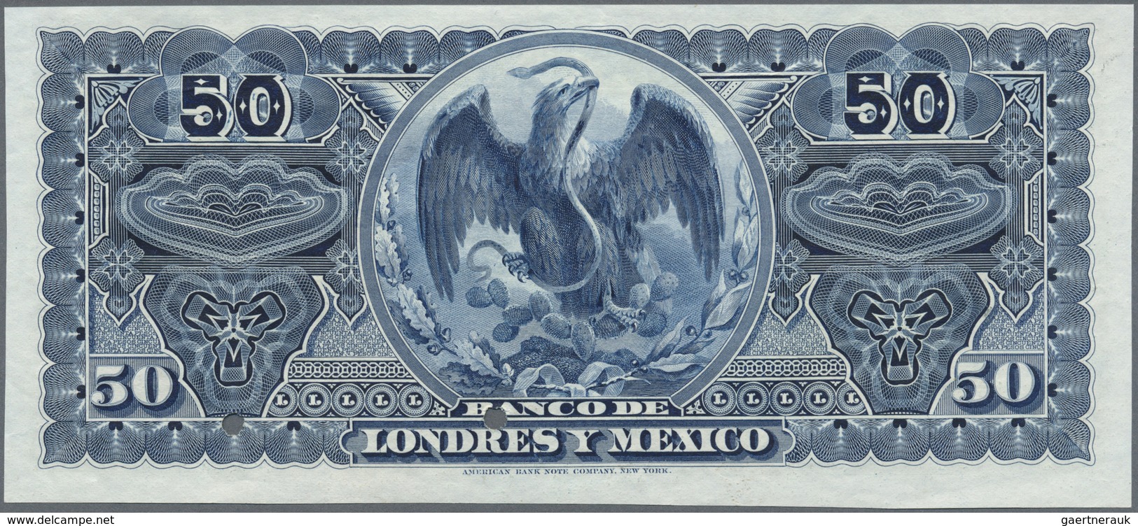 Mexico: Banco De Londres Y México 50 Pesos 1913 SPECIMEN, P.S236s, Punch Hole Cancellation And Red O - Mexico