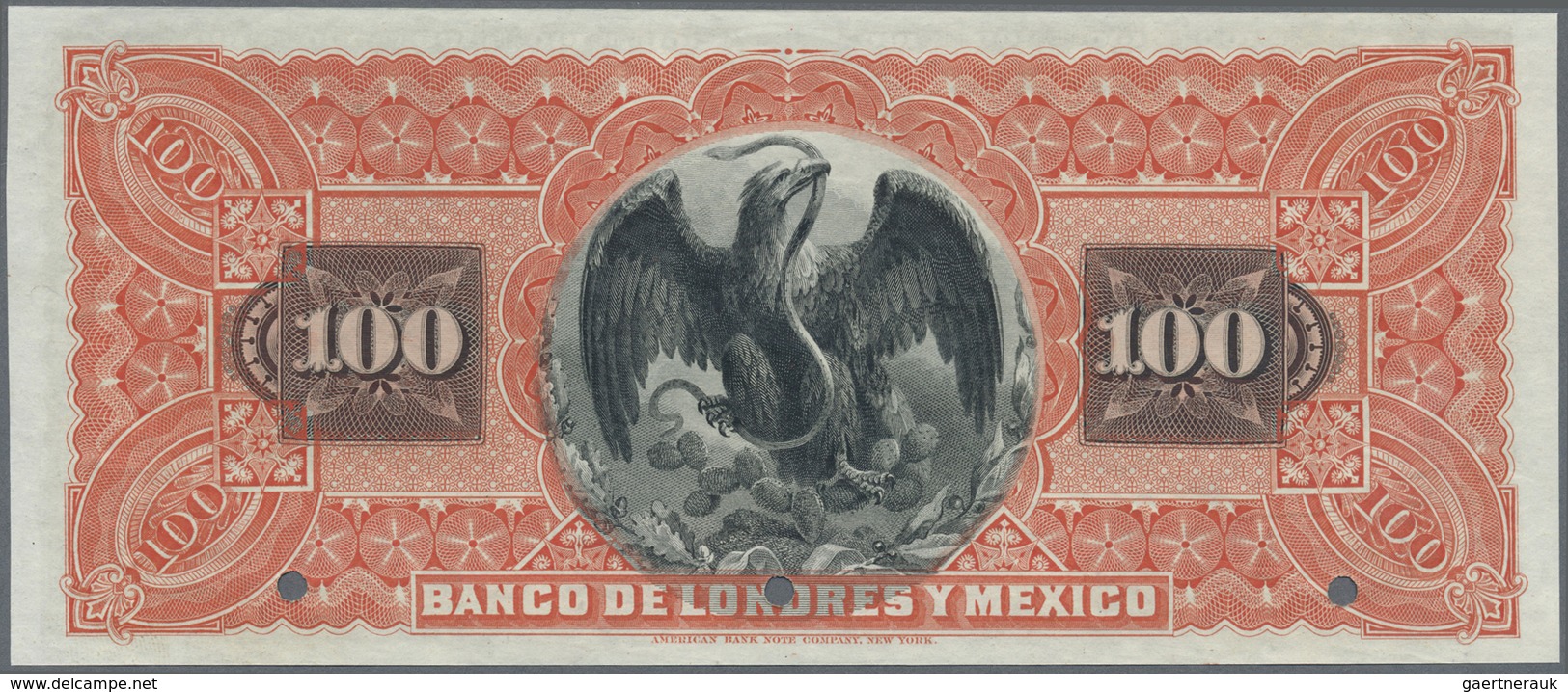 Mexico:  Banco De Londres Y México 100 Pesos 1889-1913, Serie "C" SPECIMEN, P.S237ds, Punch Hole Can - Mexico