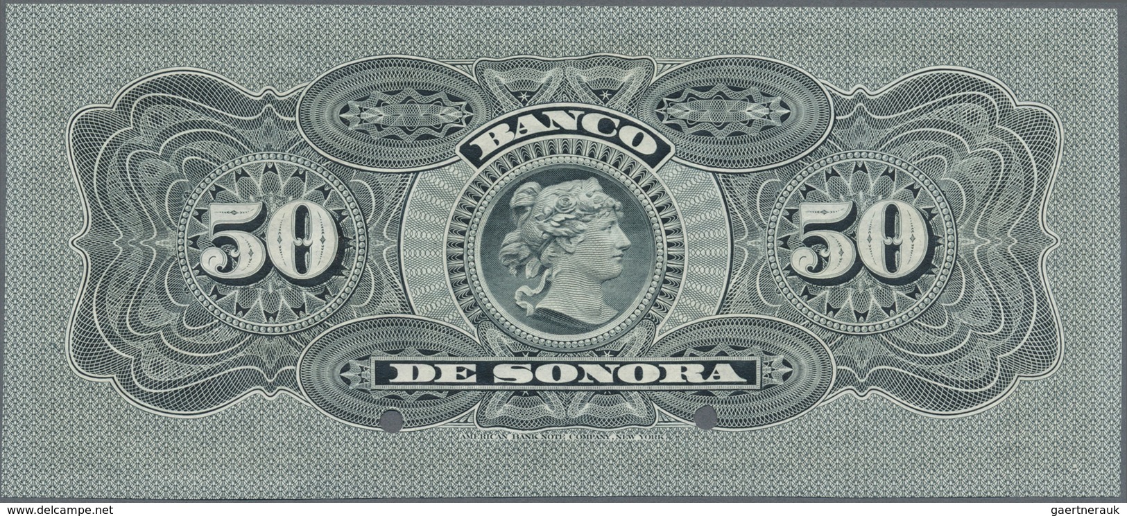 Mexico: El Banco De Sonora 50 Pesos 1899-1911 SPECIMEN, P.S422s, Punch Hole Cancellation And Red Ove - Mexico