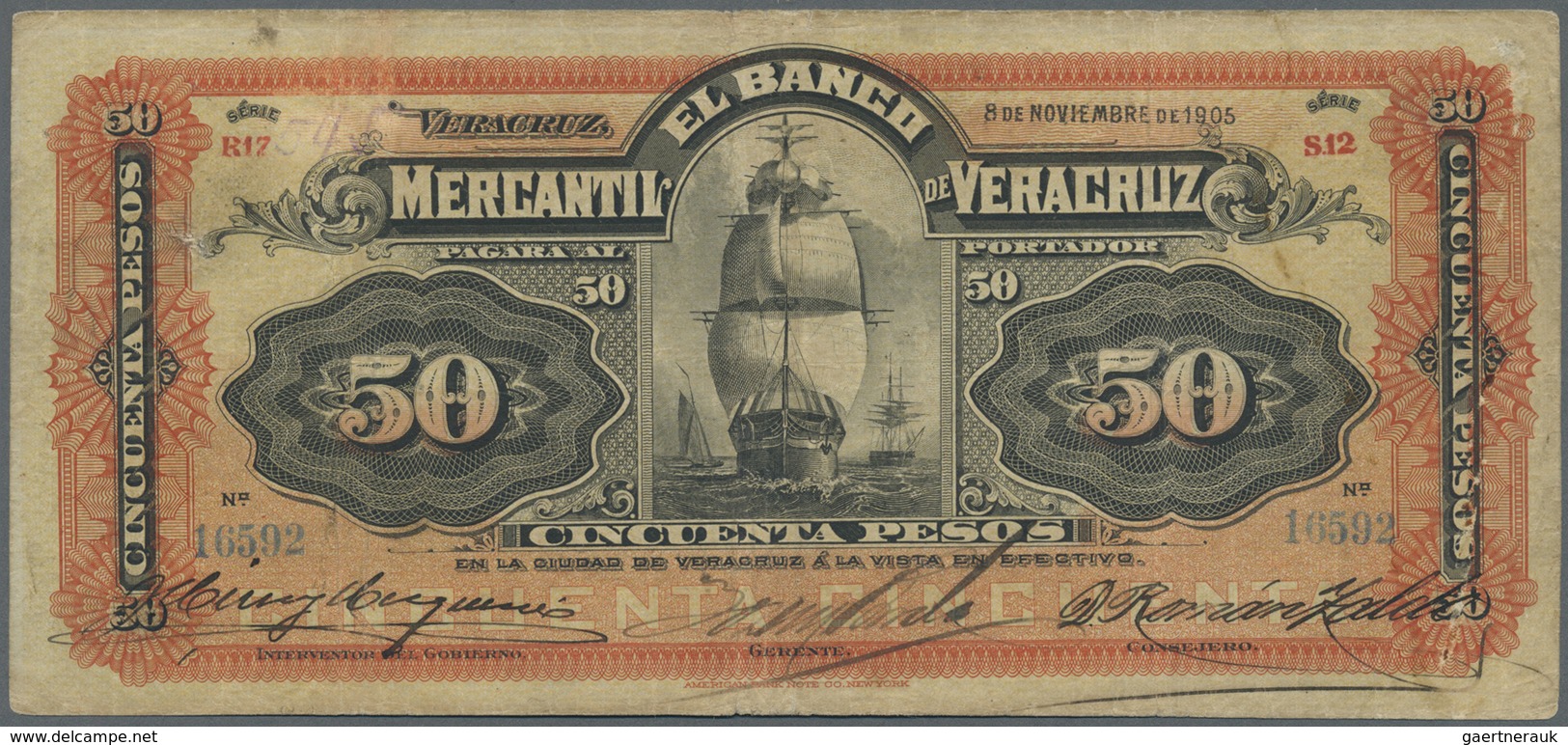 Mexico: Banco Mercantil De Veracruz 50 Pesos November 8th 1905, P.S441, Highly Rare Note In Nice Con - Mexico