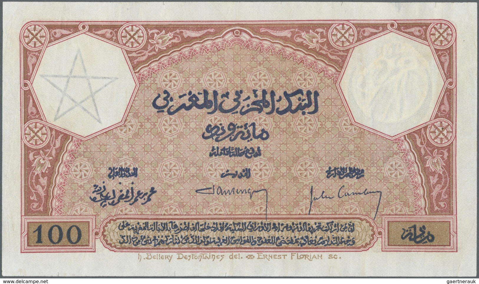 Morocco / Marokko: 100 Francs 1926 P. 14 In Exceptional Condition For This Type Of Note With Only Li - Morocco