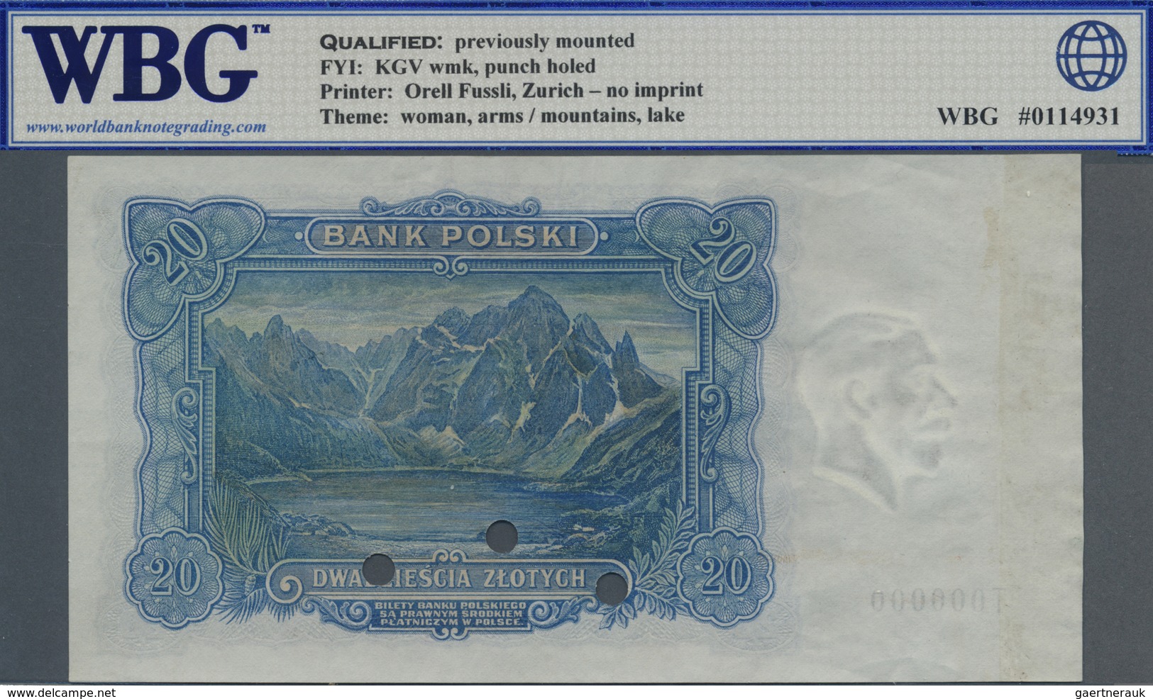 Poland / Polen: 20 Zlotych 1928 Color Trial SPECIMEN, P.68cts, Previously Mounted At Left Border, So - Poland