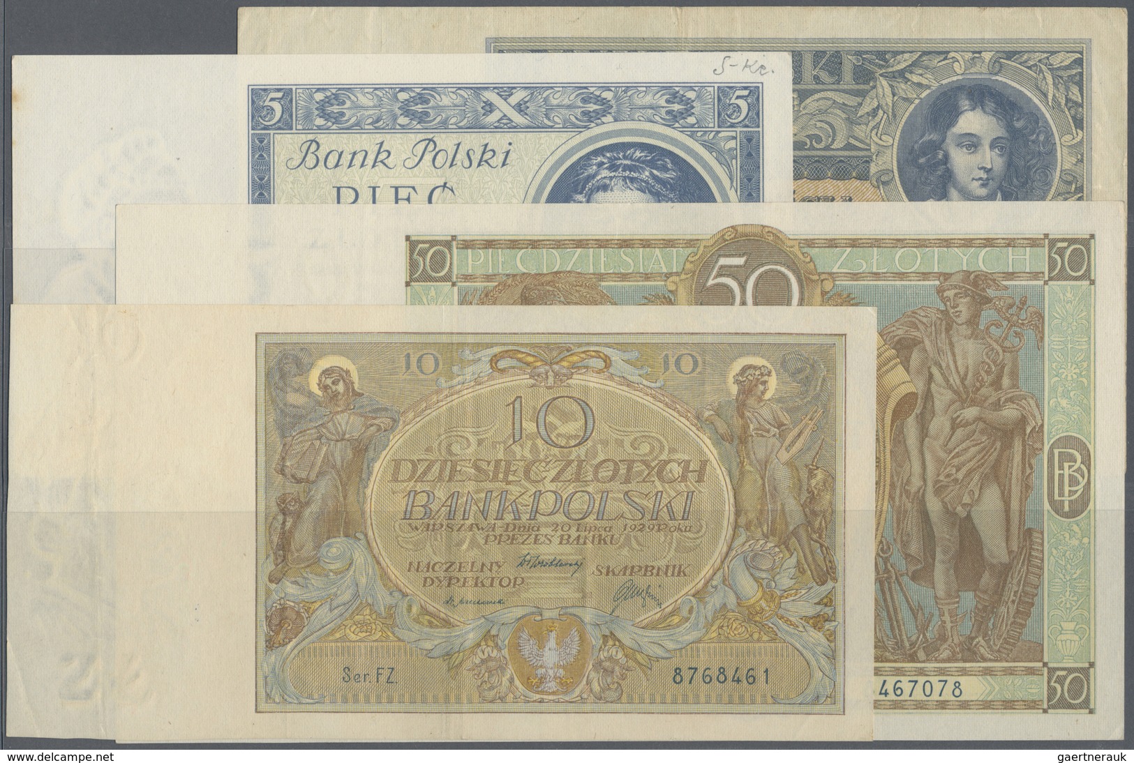 Poland / Polen: Set With 4 Banknotes Comprising 10 Zlotych 1929 P.69 (VF), 50 Zlotych 1929 P.71 (XF+ - Poland
