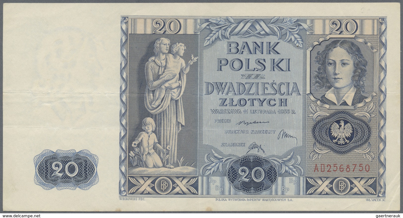 Poland / Polen: Pair With 2 Zlote 1936 P.76a (XF+) And 20 Zlotych 1936 P.77 (VF) (2 Pcs.) - Polonia