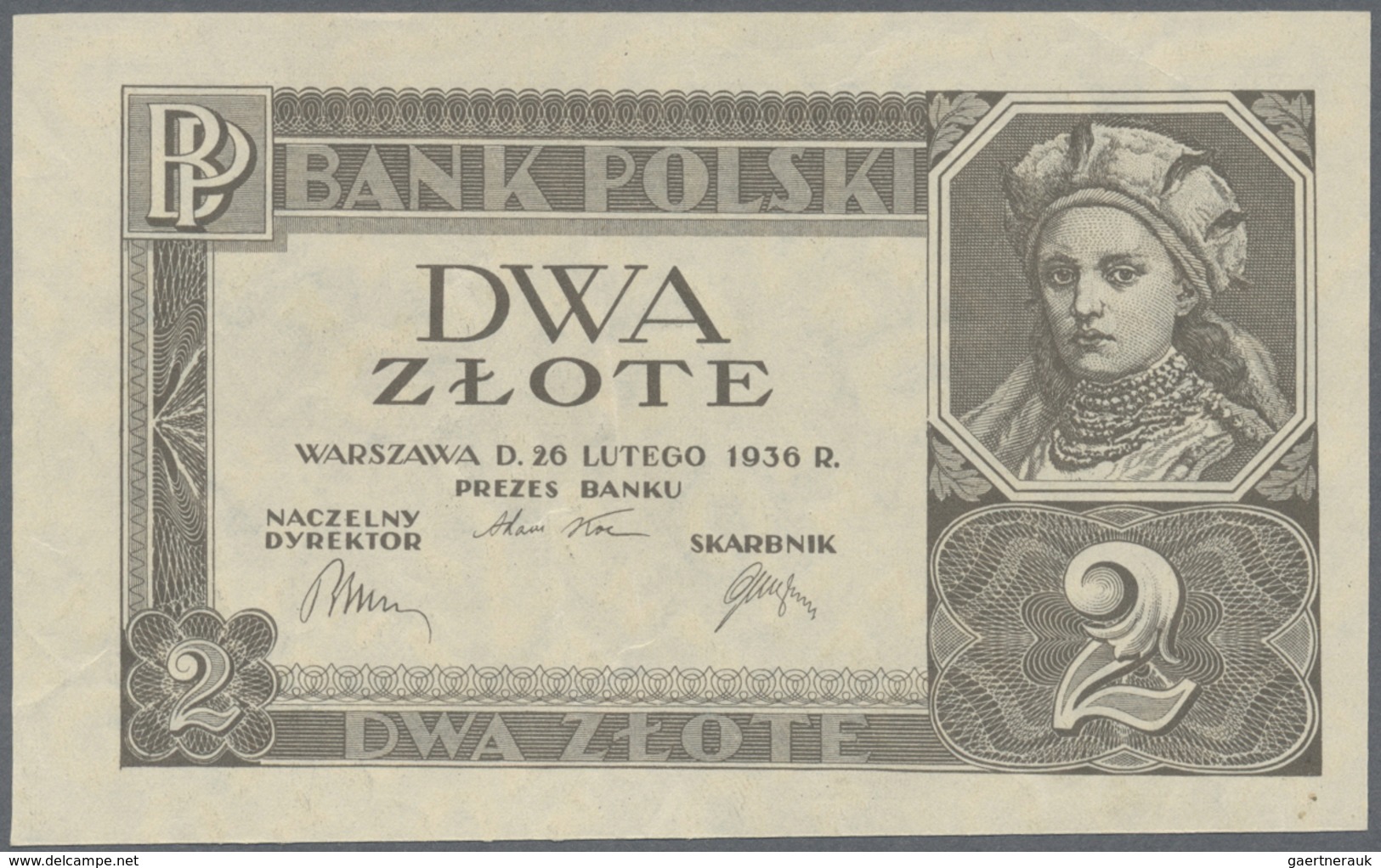 Poland / Polen: 2 Zlote 1936 Without Underprint P.36r, Seldom Offered Note In Great Original Shape W - Poland
