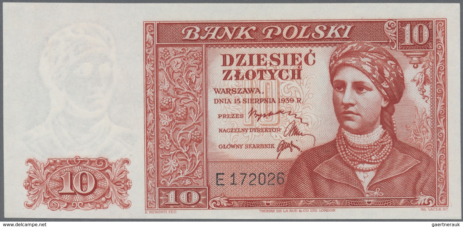 Poland / Polen: 10 Zlotych 1939 Remainder, P.82r In UNC Condition - Poland