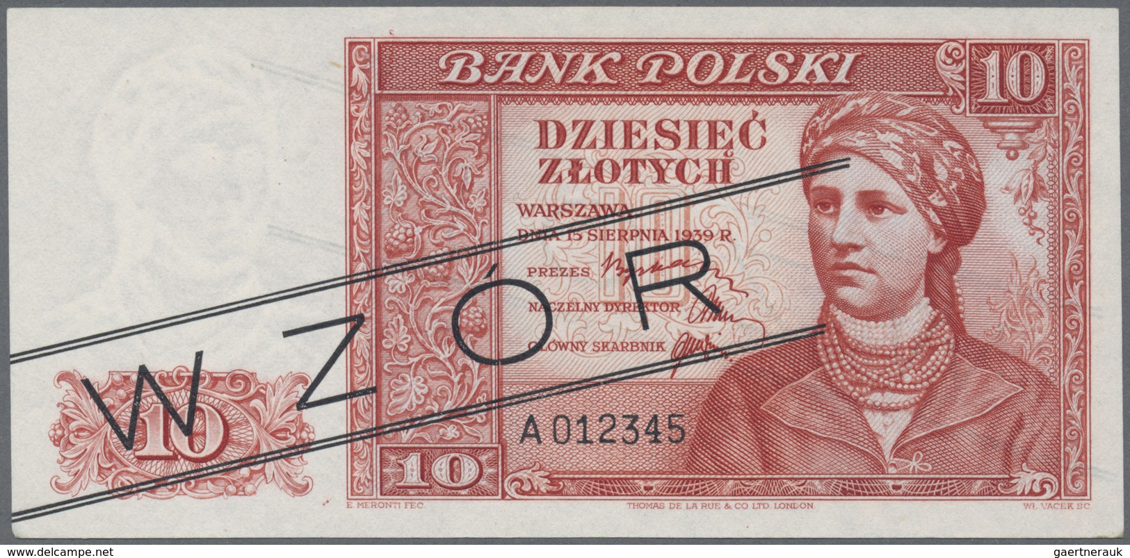 Poland / Polen: 10 Zlotych 1939 SPECIMEN, P.82s, Lightly Rounded Edges, Otherwise Perfect. Condition - Poland