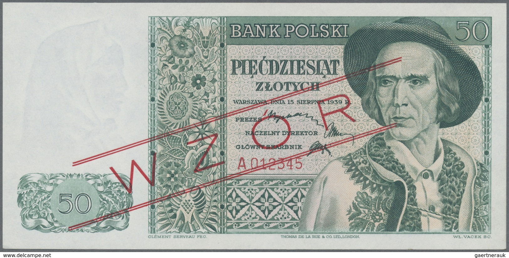 Poland / Polen: 50 Zlotych 1939 SPECIMEN, P.84s In UNC Condition - Poland