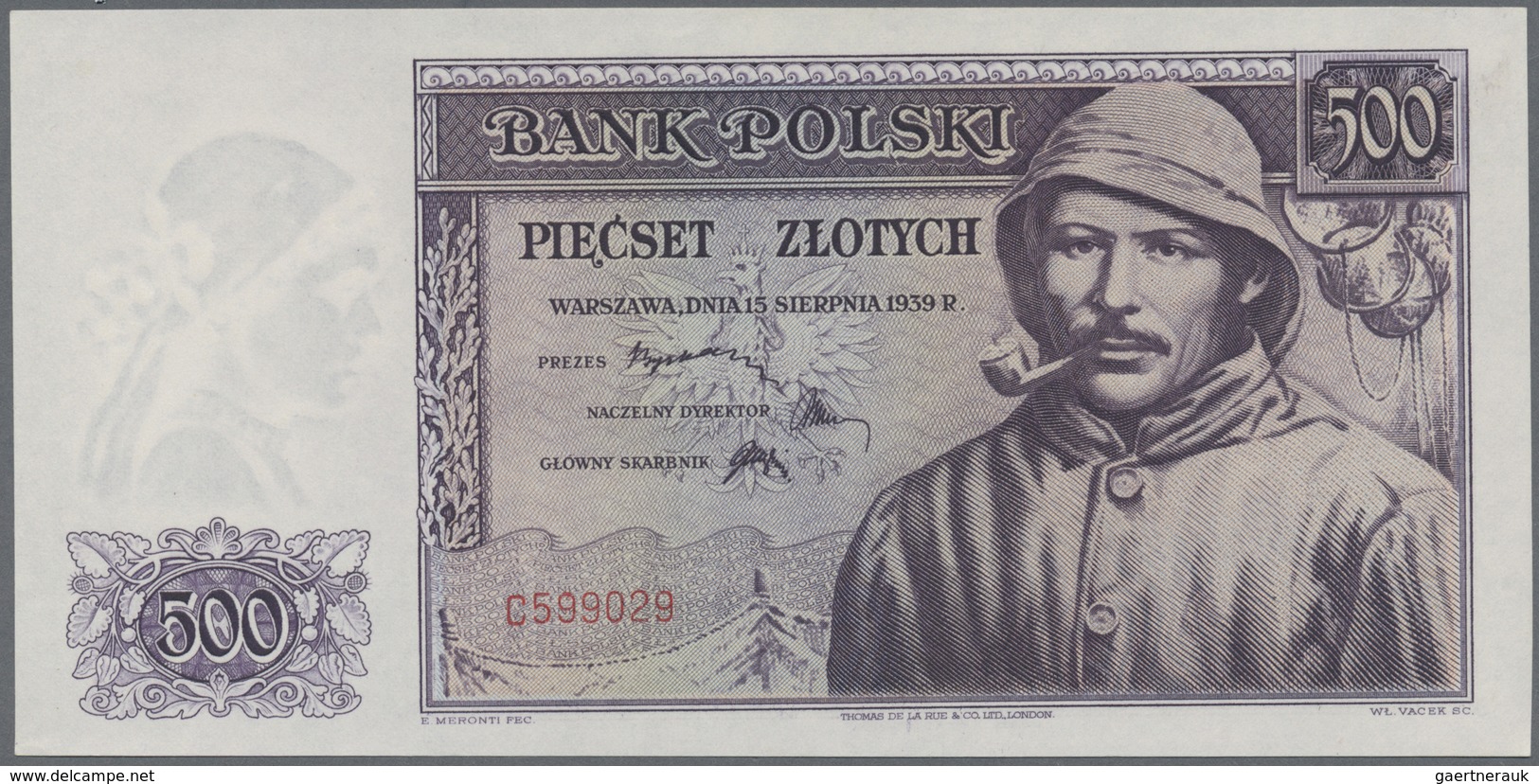 Poland / Polen: 500 Zlotych 1939 Remainder, P.86r, Tiny Dint At Upper Left Border, Otherwise Perfect - Poland