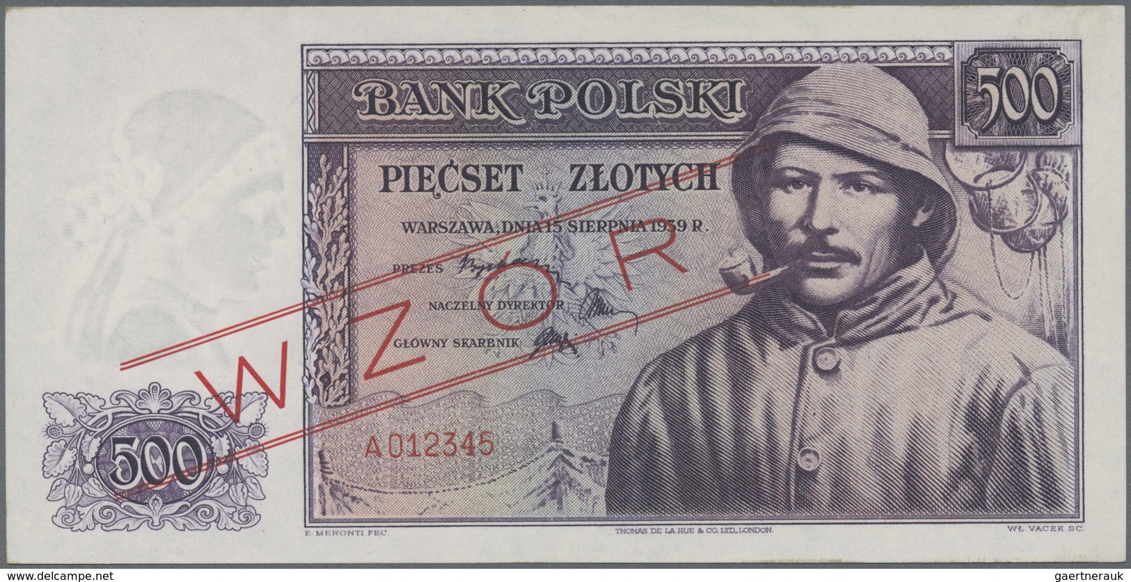 Poland / Polen: 500 Zlotych 1939 SPECIMEN, P.86s, Tiny Dint At Upper Left And Right Corner And Tiny - Poland