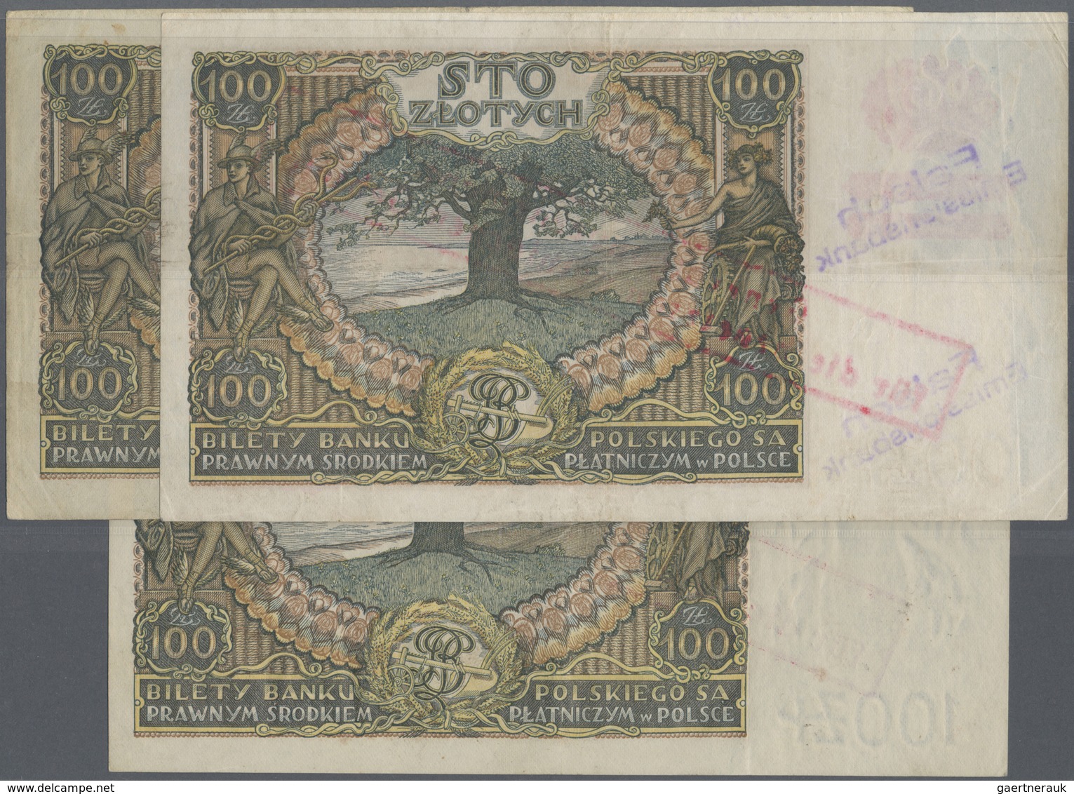 Poland / Polen: Set With 3 Banknotes Containing 100 Zlotych 1932 Overprint 1939 P.89 (VF+), 100 Zlot - Poland