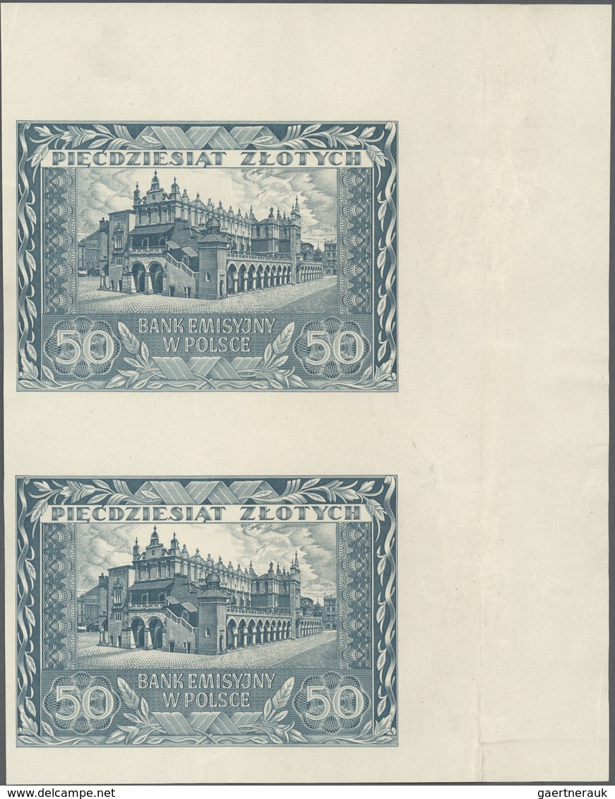 Poland / Polen: Uncut Pair Of The Reverse Of The 50 Zlotych 1940 Or 1941 (like P.96, Or 102) With Wa - Poland