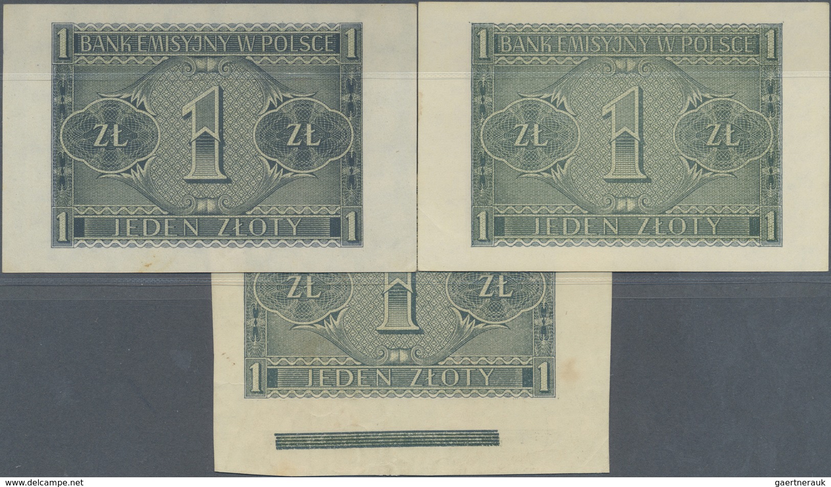 Poland / Polen: Set With 3 Banknotes 1 Zloty 1941 With Serial Number AE 0506874, BE 8499250 And BF 5 - Poland