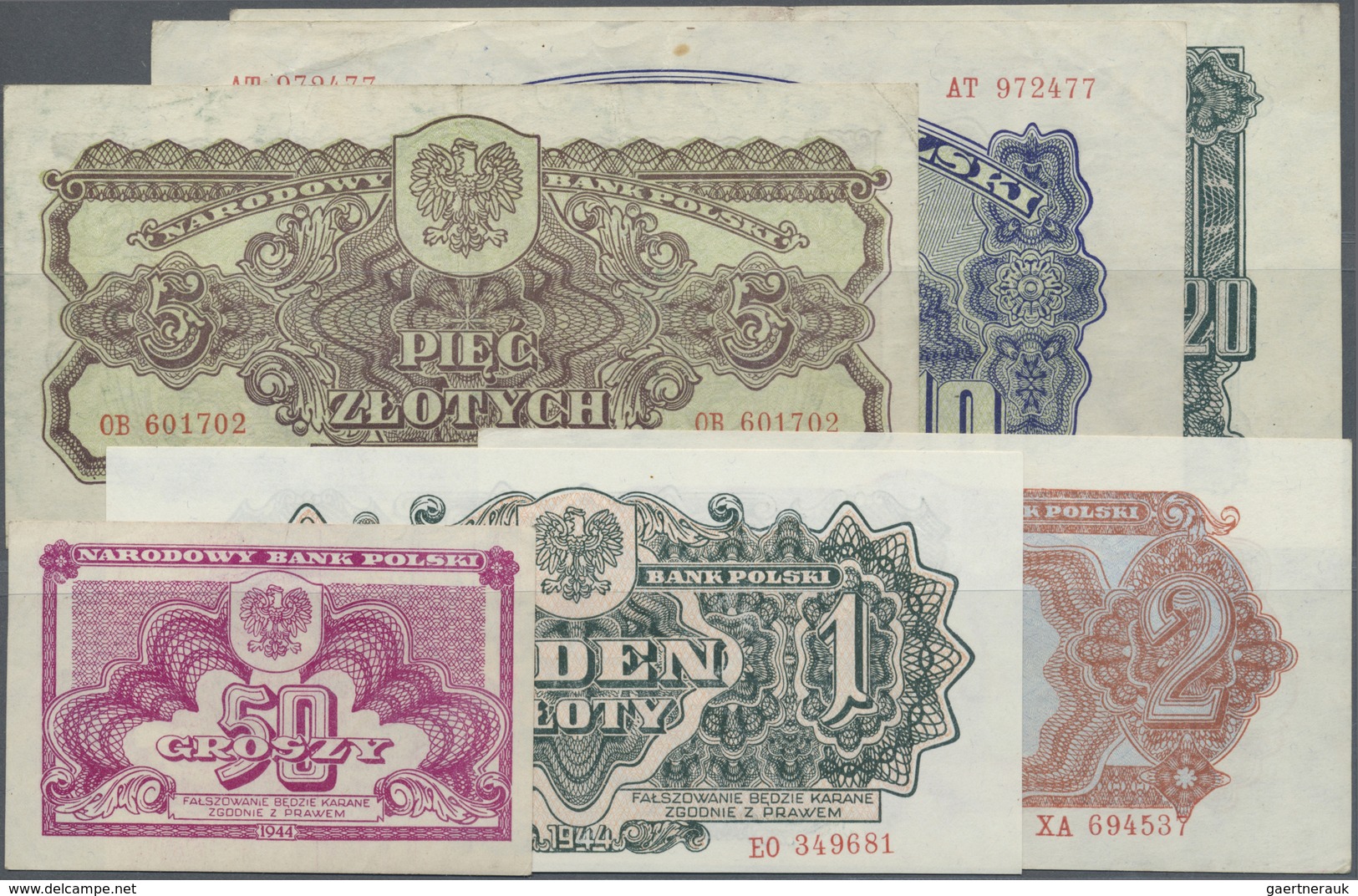 Poland / Polen: Set With 18 Banknotes 1944 Series Comprising 50 Groszy, 1, 2 X 2, 2 X 5, 2 X 10, 2 X - Poland