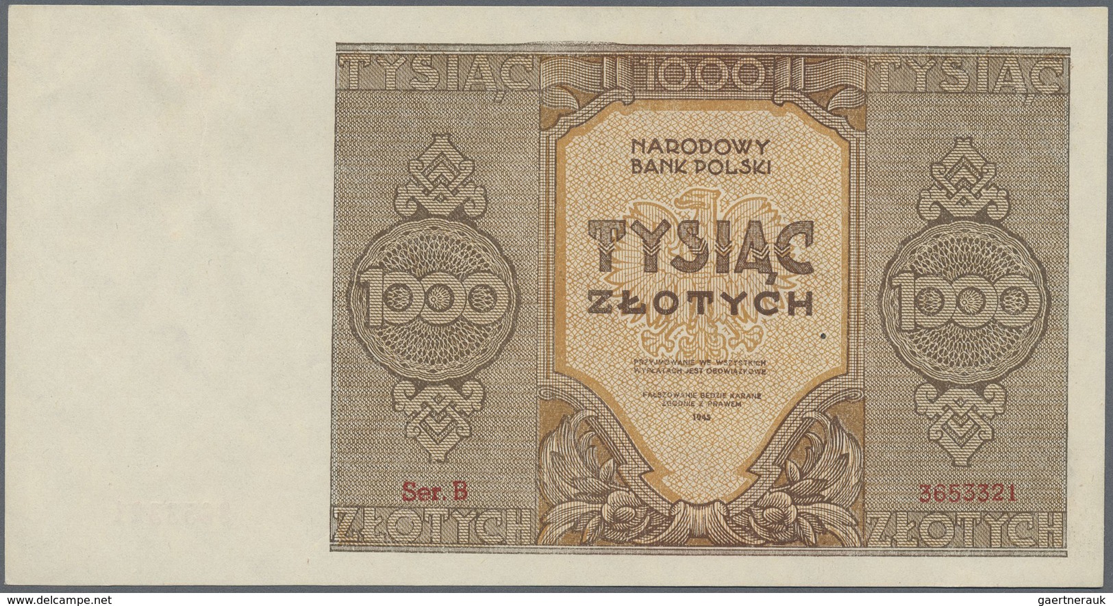 Poland / Polen: 1000 Zlotych 1945, P.120 With A Few Minor Creases At Left Border, Otherwise Perfect. - Poland